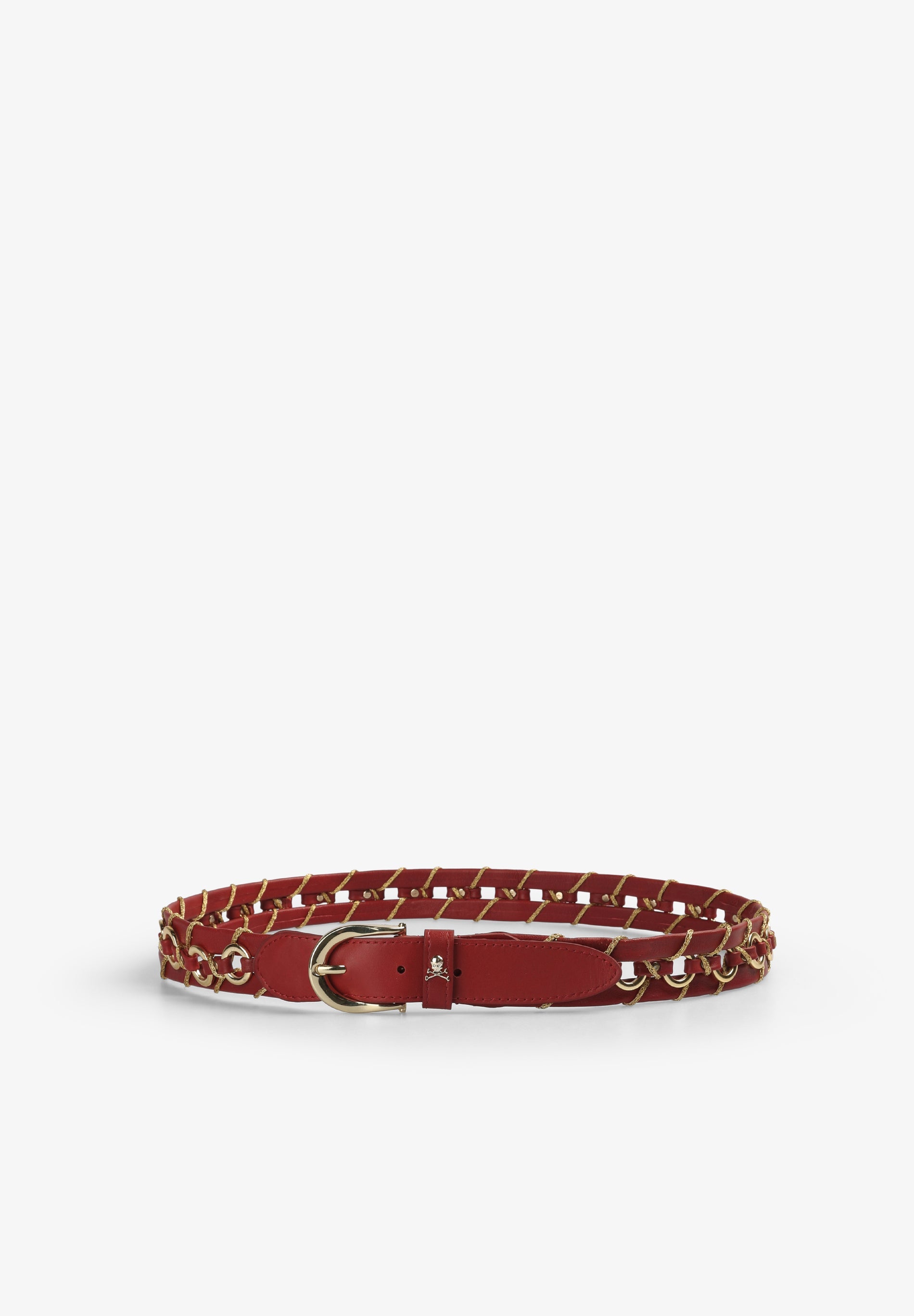LEATHER BELT WITH EYELETS AND GOLDEN THREAD DETAIL
