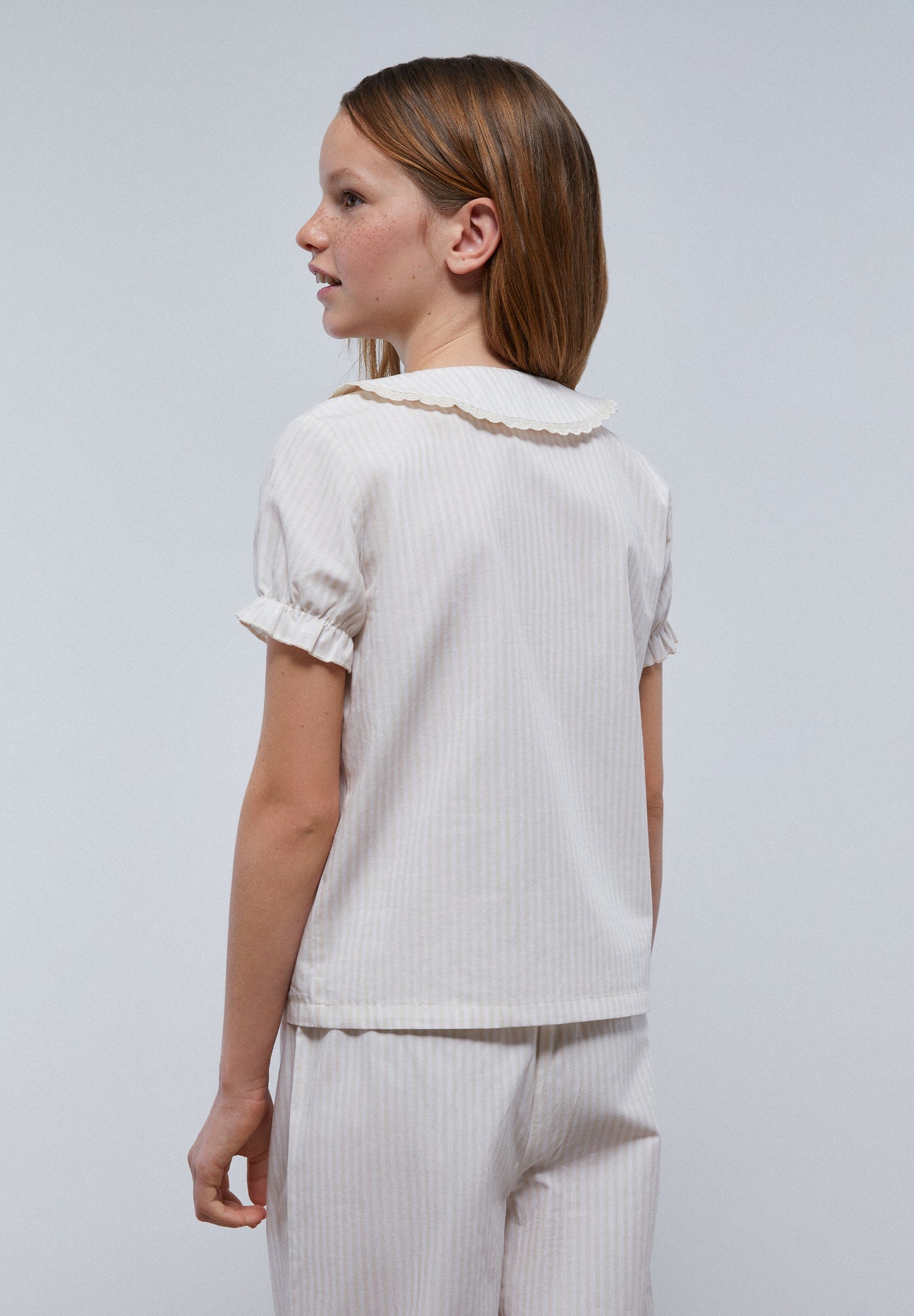 PYJAMA RAYURES COL LANIÈRE BRODÉE