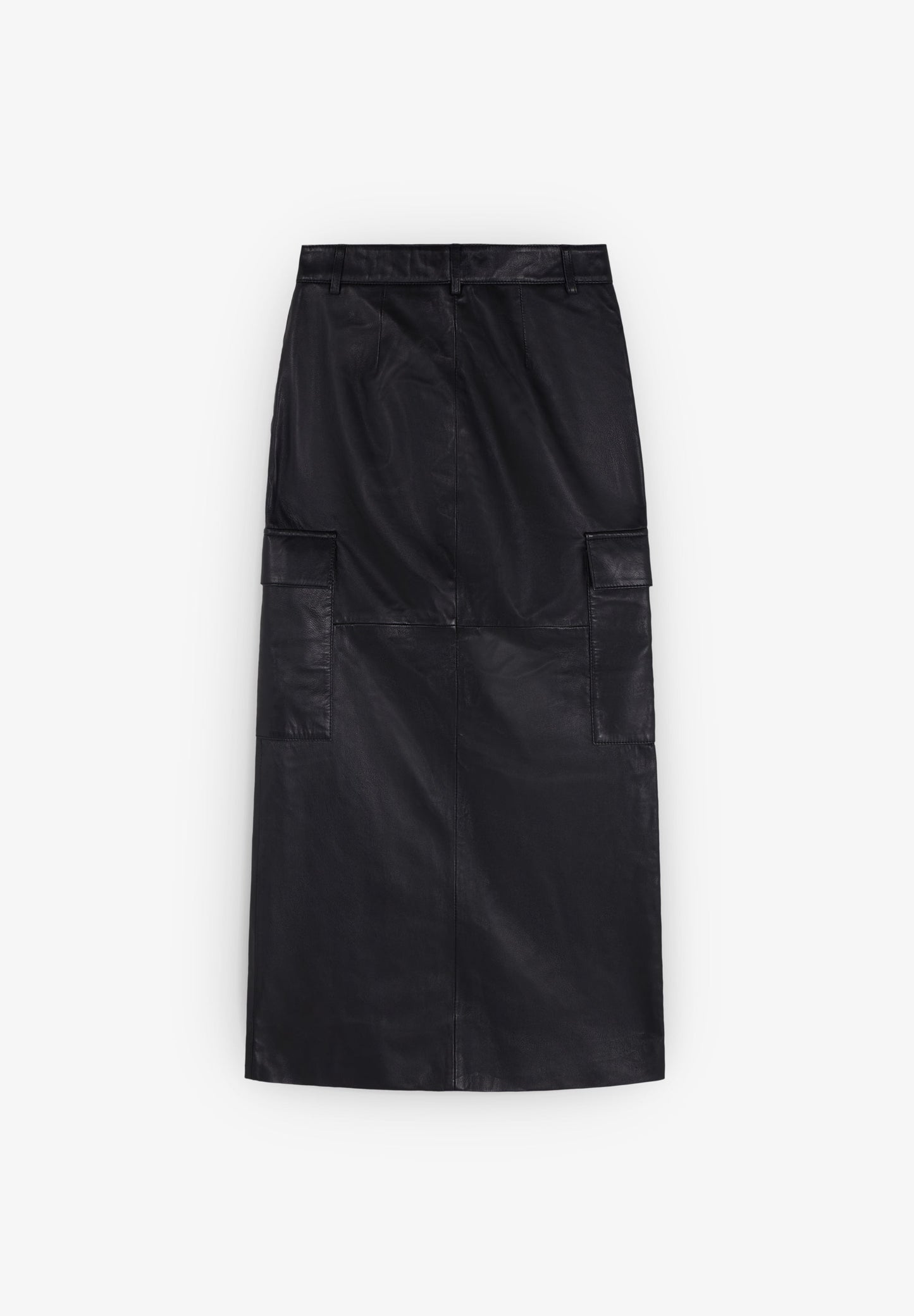 LEATHER CARGO MIDI SKIRT