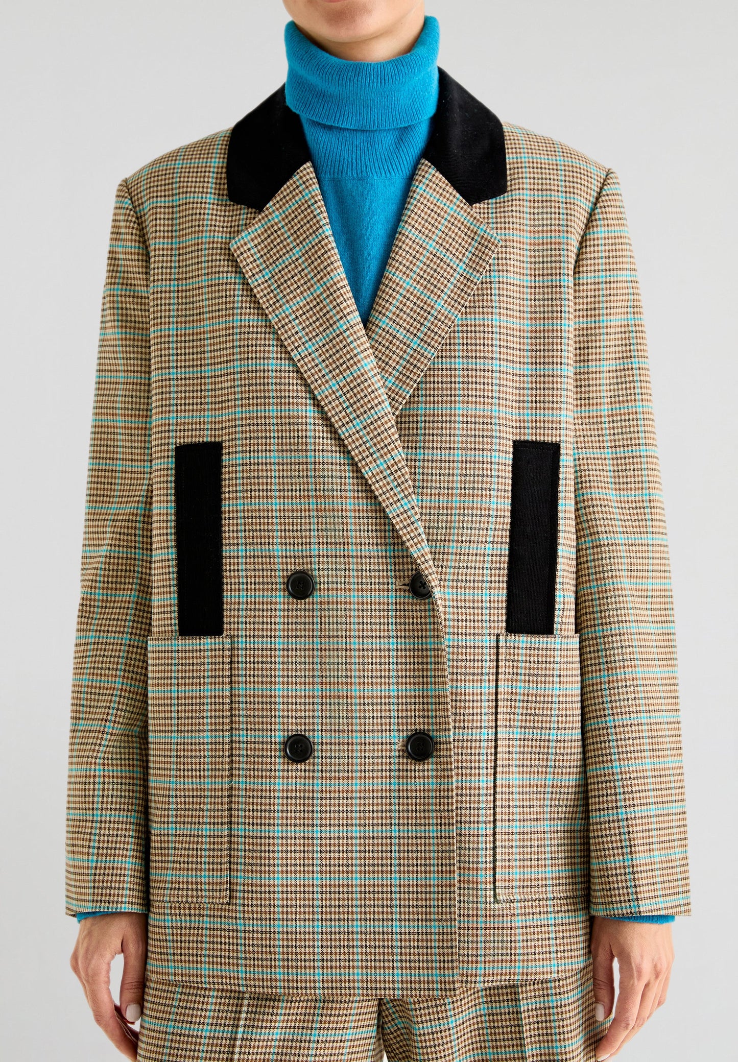 BLAZER À CARREAUX EN LUREX TURQUOISE