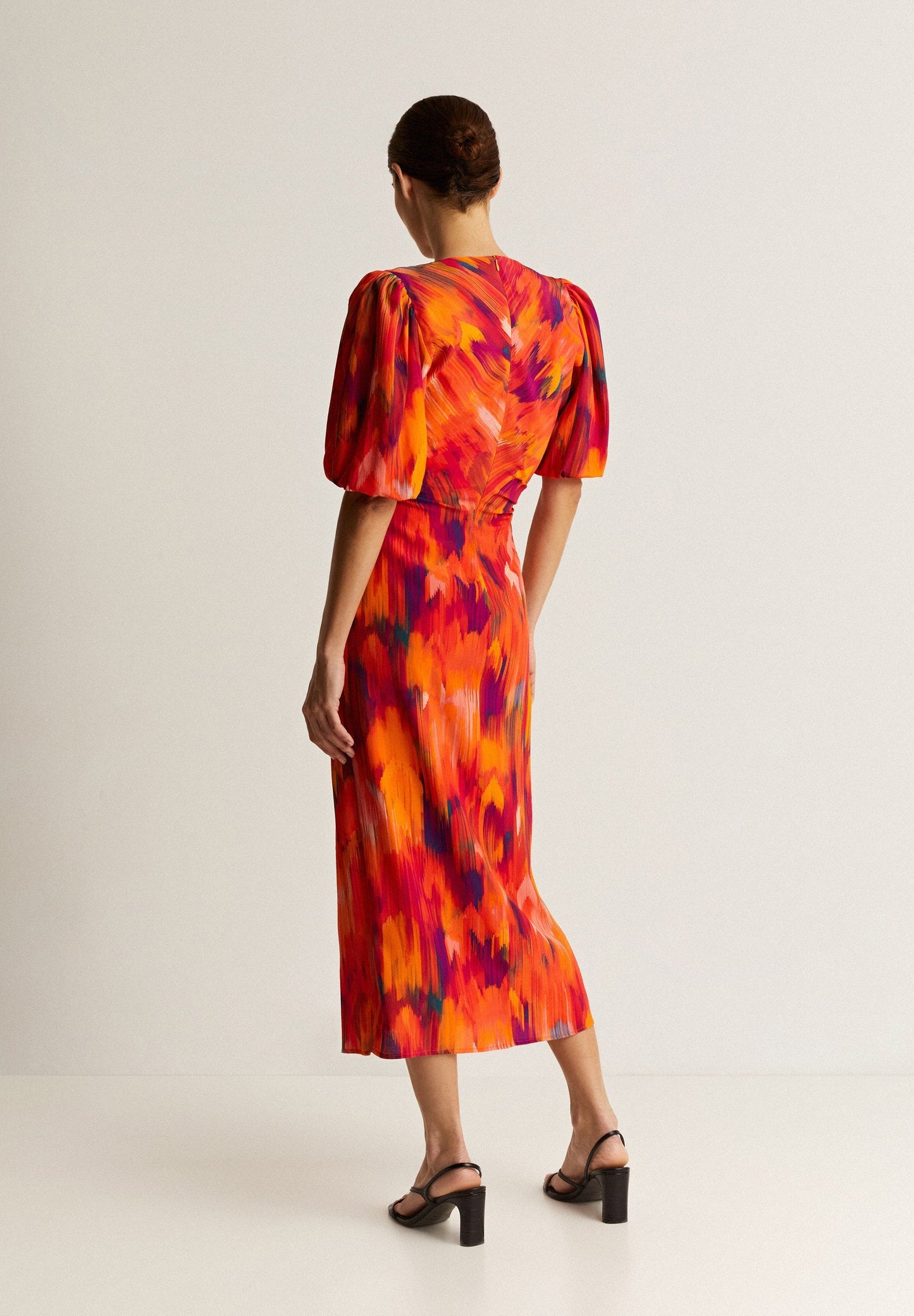 PRINTED DRESS WITH FRONT GATHERING