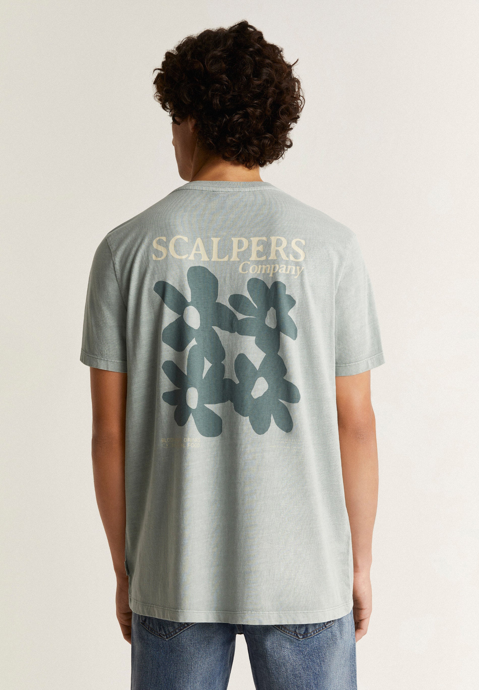FADED EFFECT T-SHIRT WITH BACK FLORAL PRINT