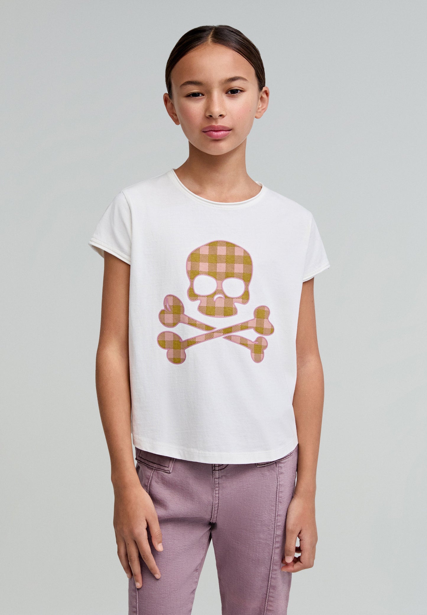 T-SHIRT VICHY SKULL POUR FILLE