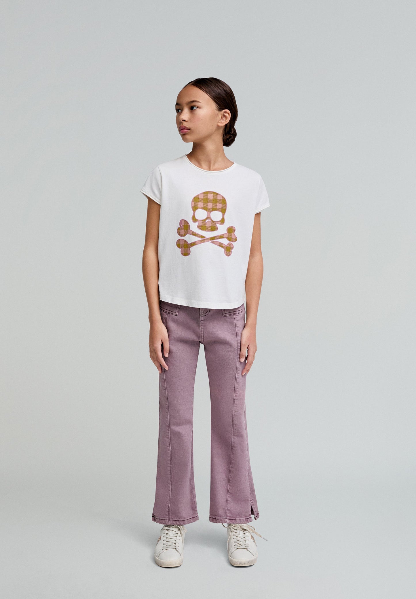 T-SHIRT VICHY SKULL POUR FILLE