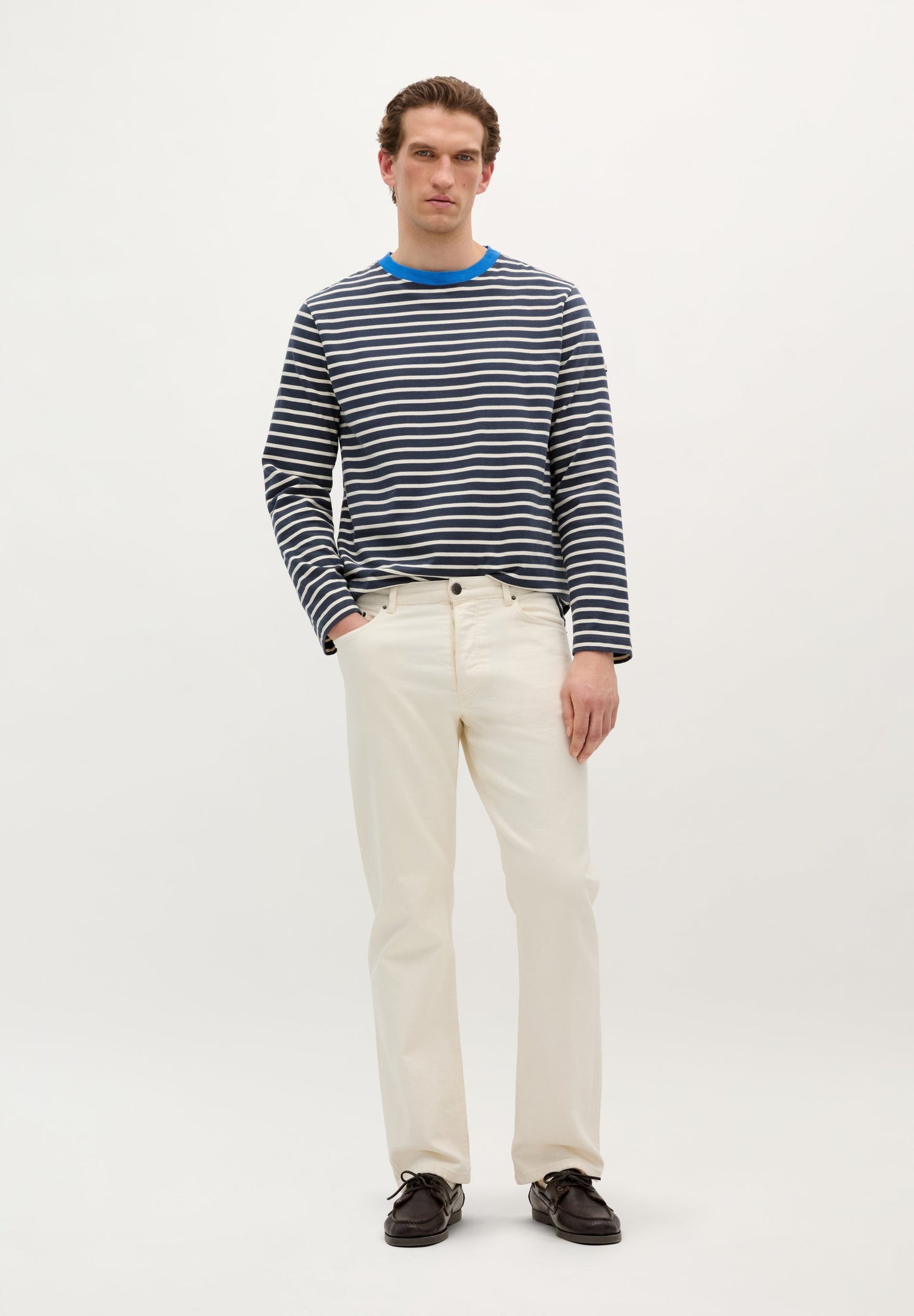 STRIPED T-SHIRT WITH CONTRAST COLLAR