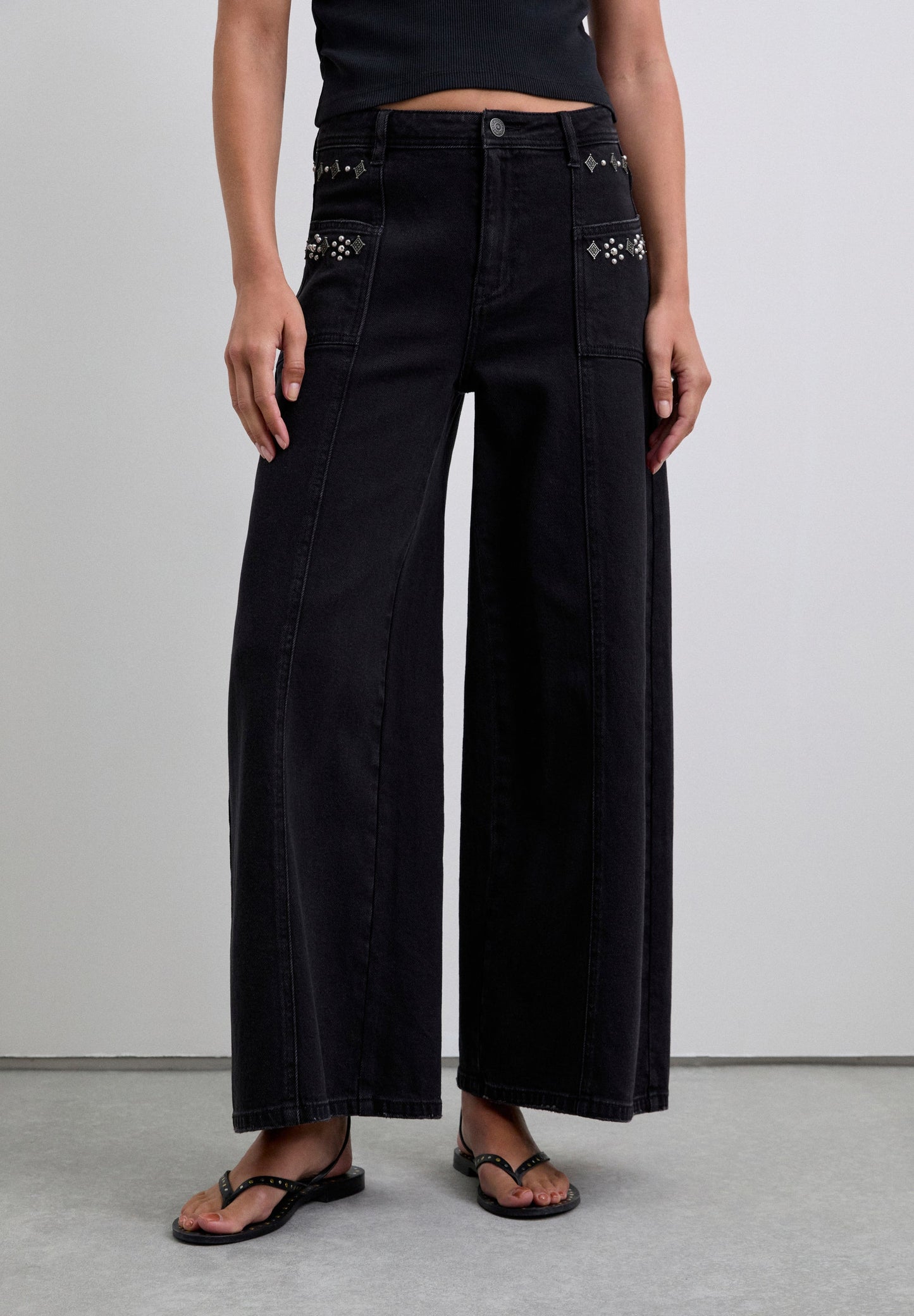 SC CULOTTE DENIM TROUSERS WITH STUDS
