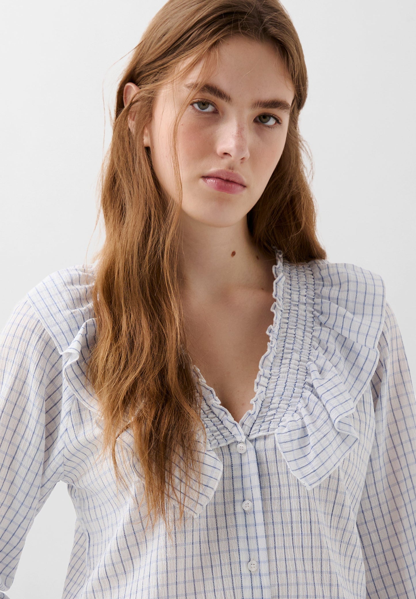 RUFFLED CHECK BLOUSE