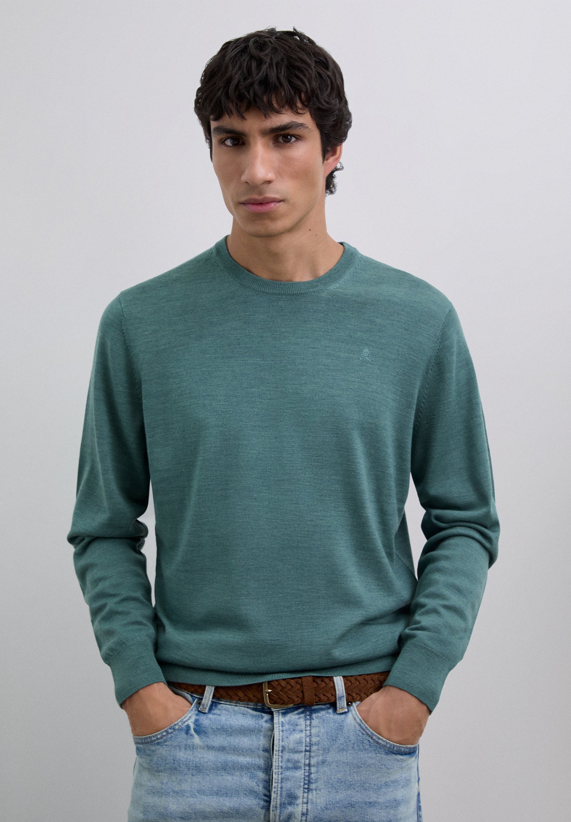 WOOL SWEATER WITH EMBROIDERED SKULL