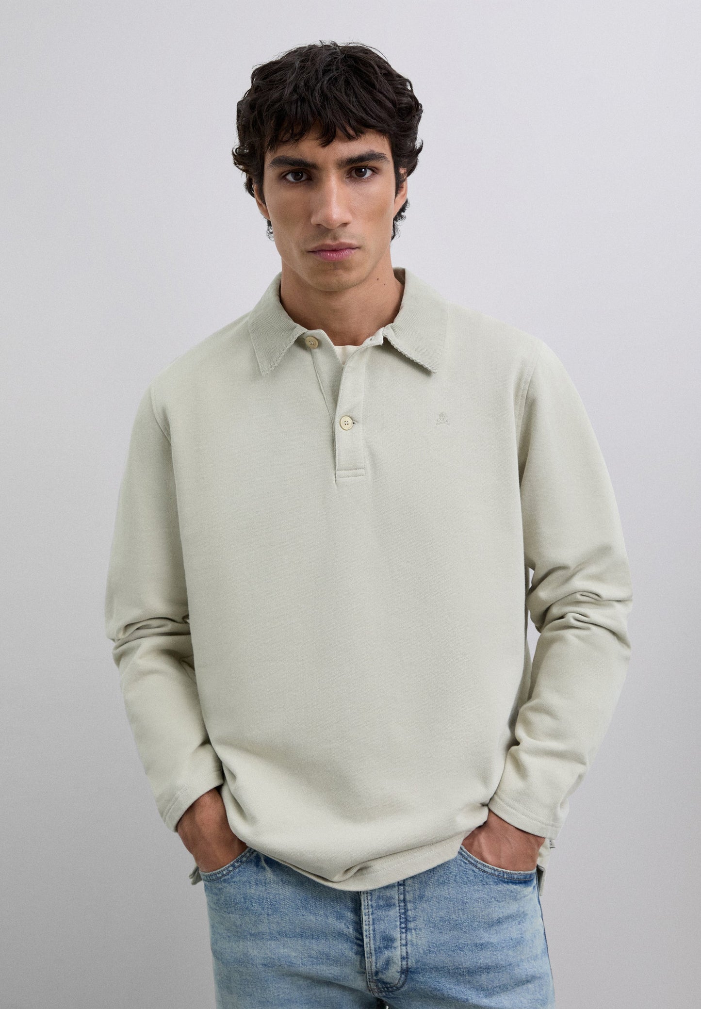 EMBROIDERED POLO SHIRT WITH CORDUROY COLLAR