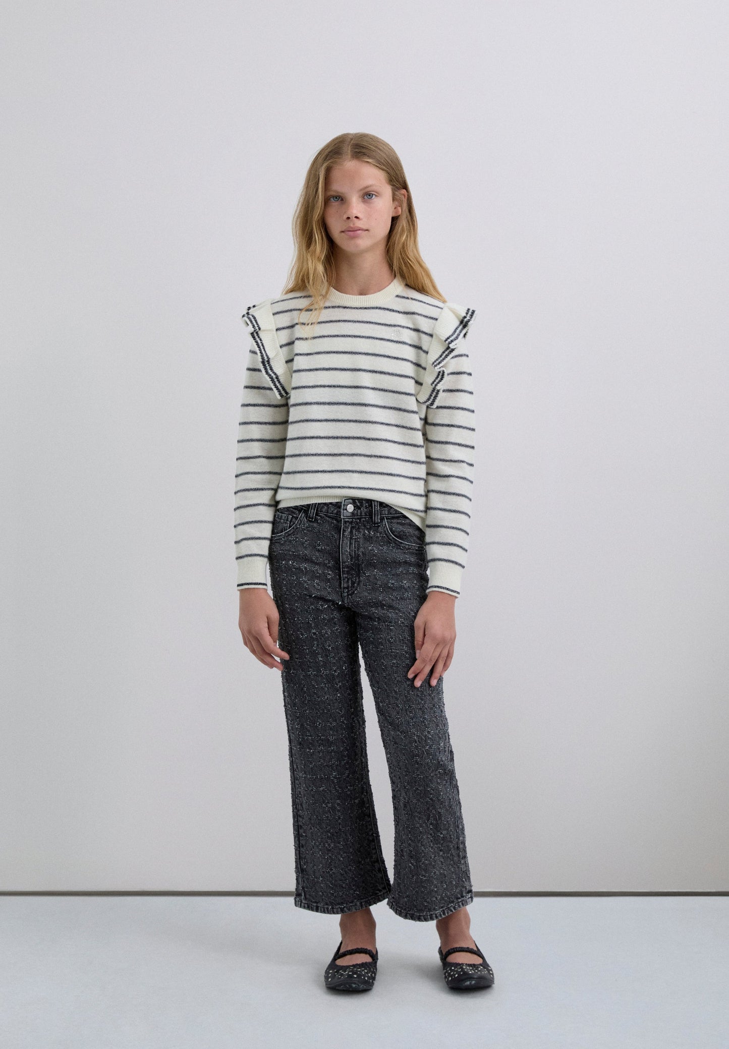 STRIPED SWEATER WITH RUFFLE