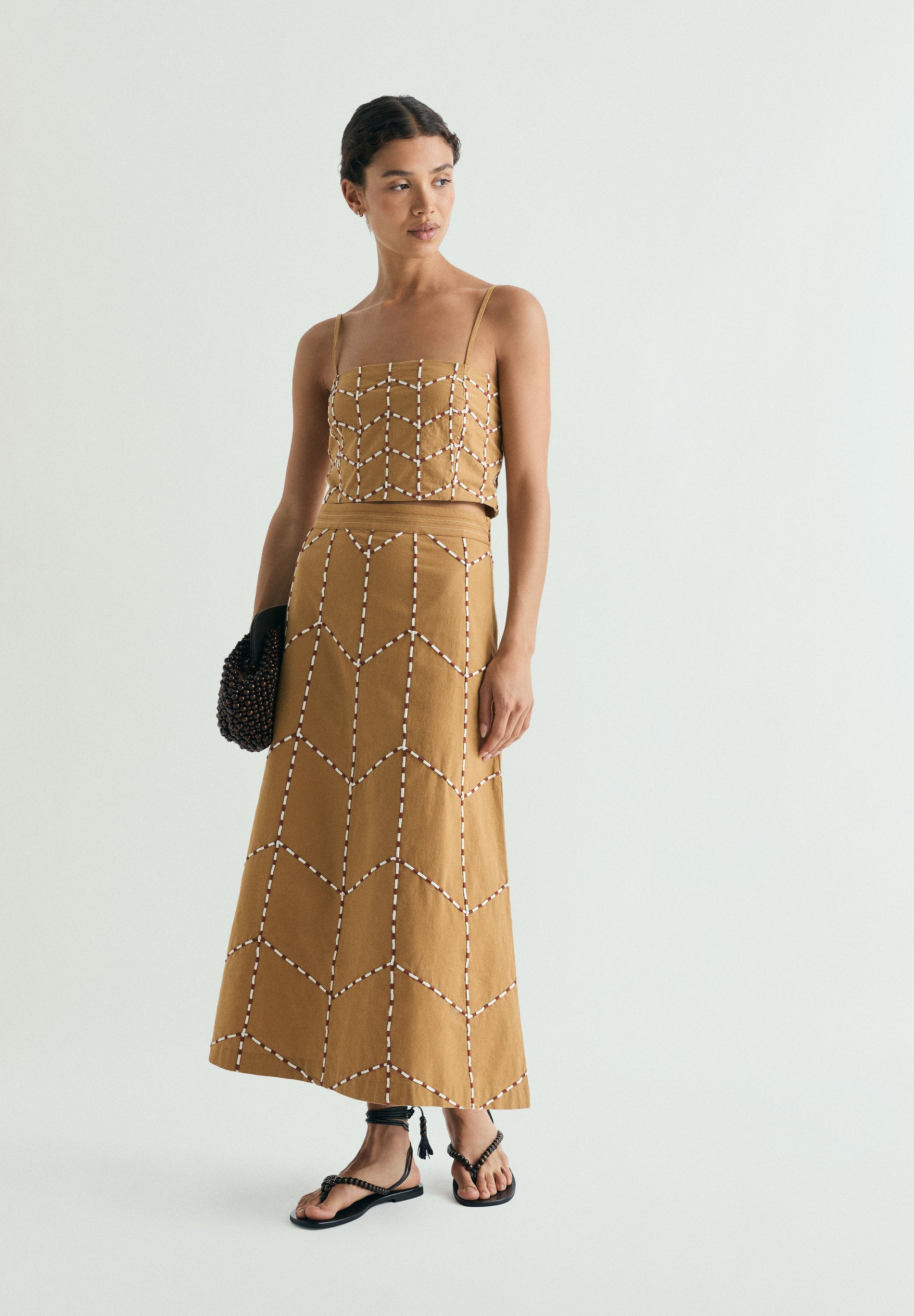 GEOMETRIC EMBROIDERED MIDI SKIRT