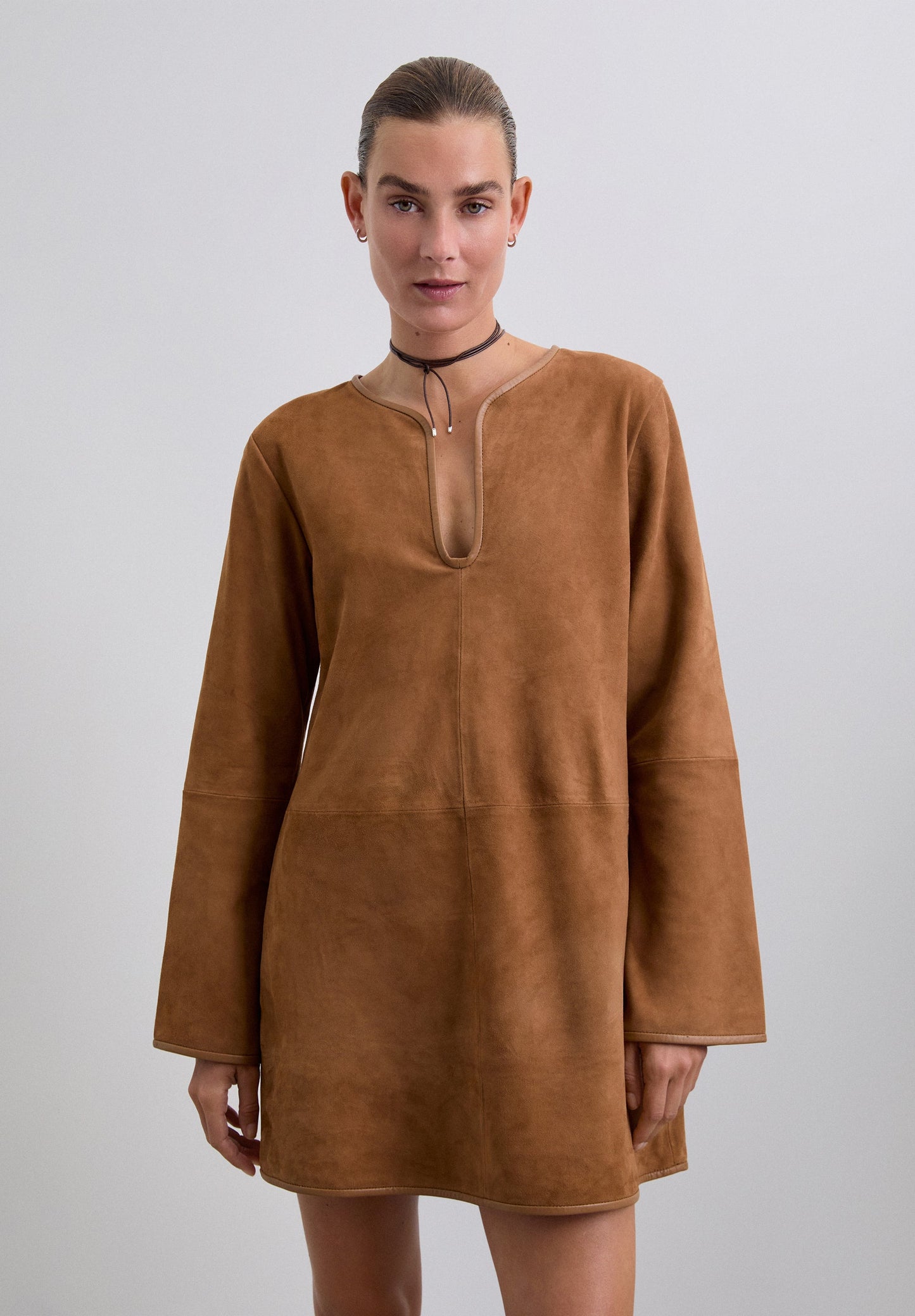 LEATHER AND SUEDE MINI DRESS