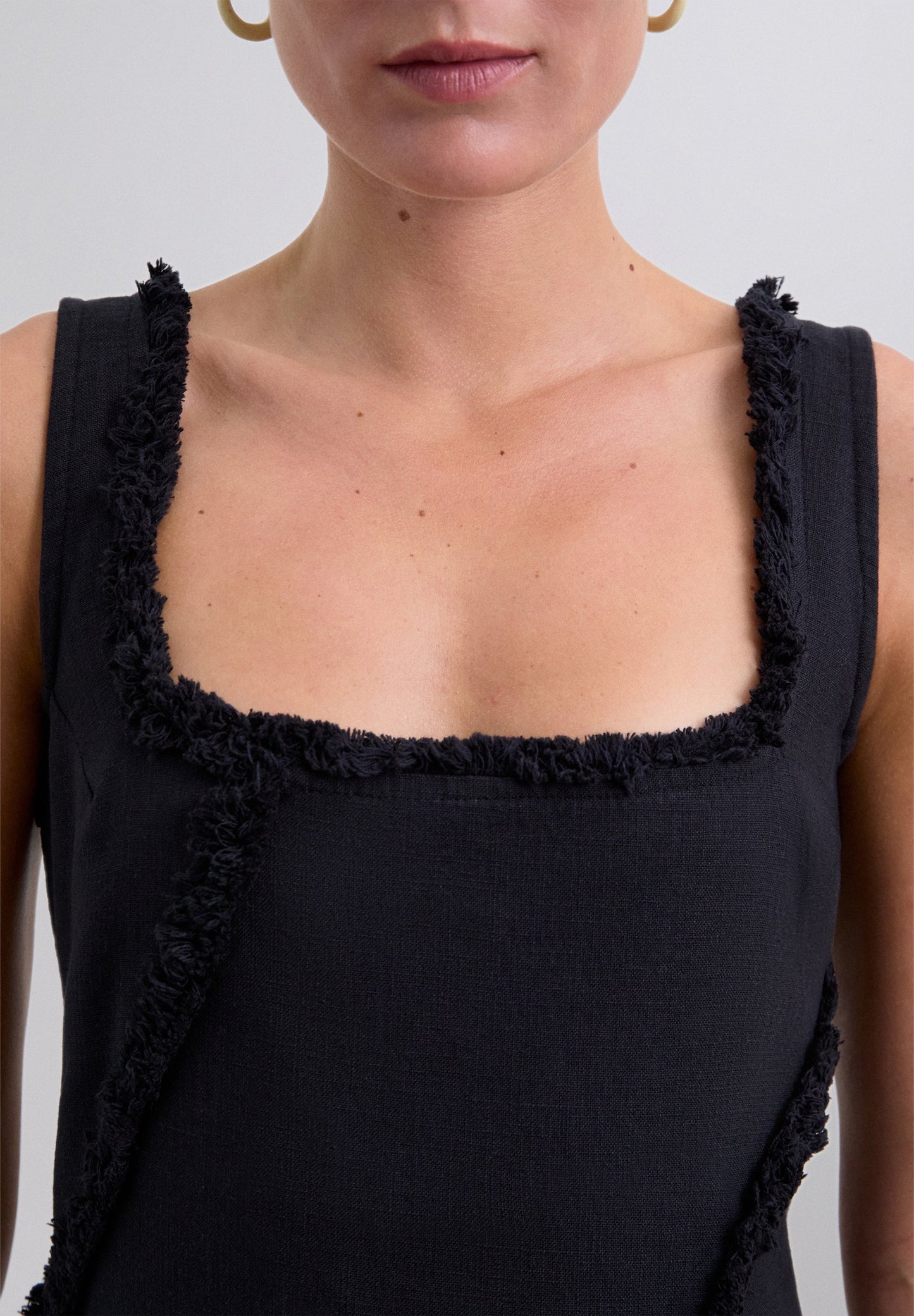 FRINGED DRESS WITH TOPSTITCHING