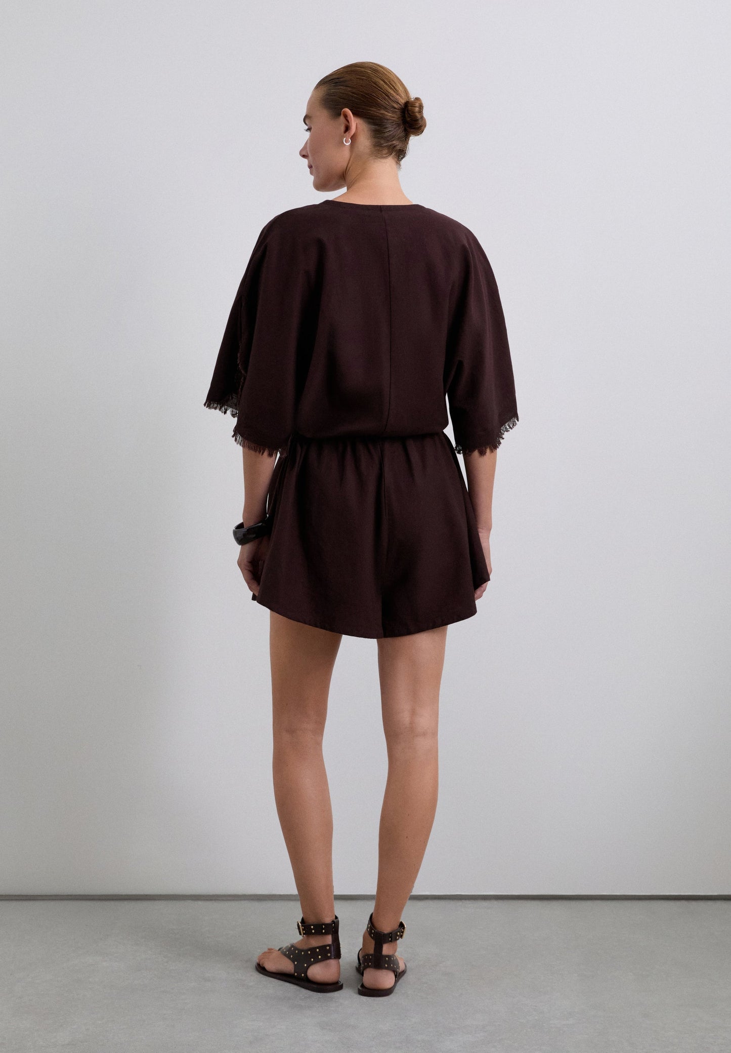 PLAYSUIT WITH FRINGING AND TIE-UP DETAILS