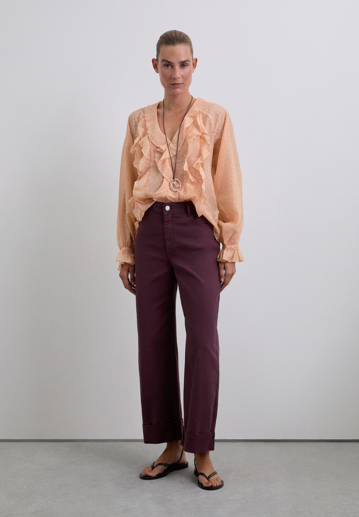 ANIMAL PRINT BLOUSE WITH RUFFLES