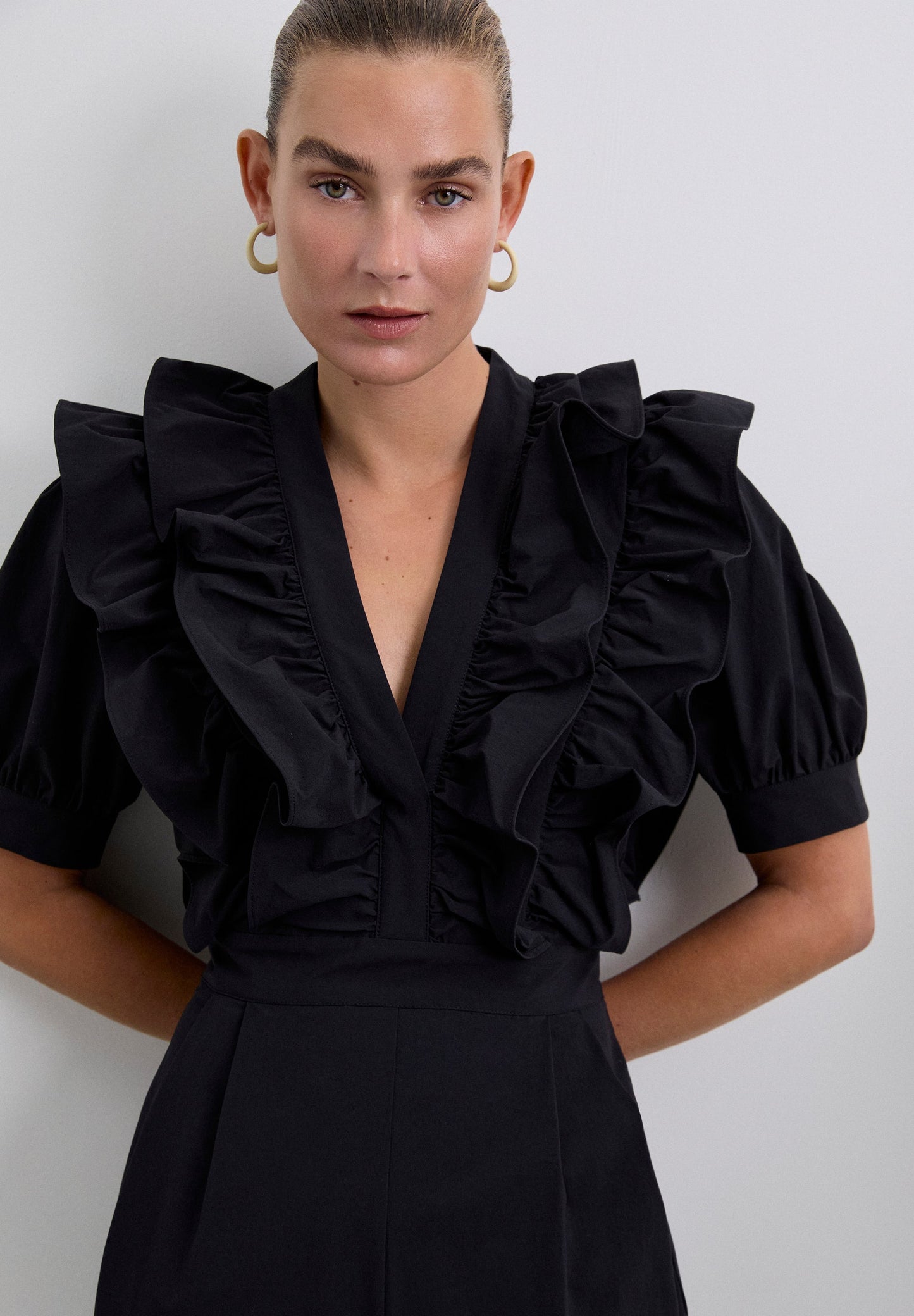 BLACK JUMPSUIT WITH RUFFLES