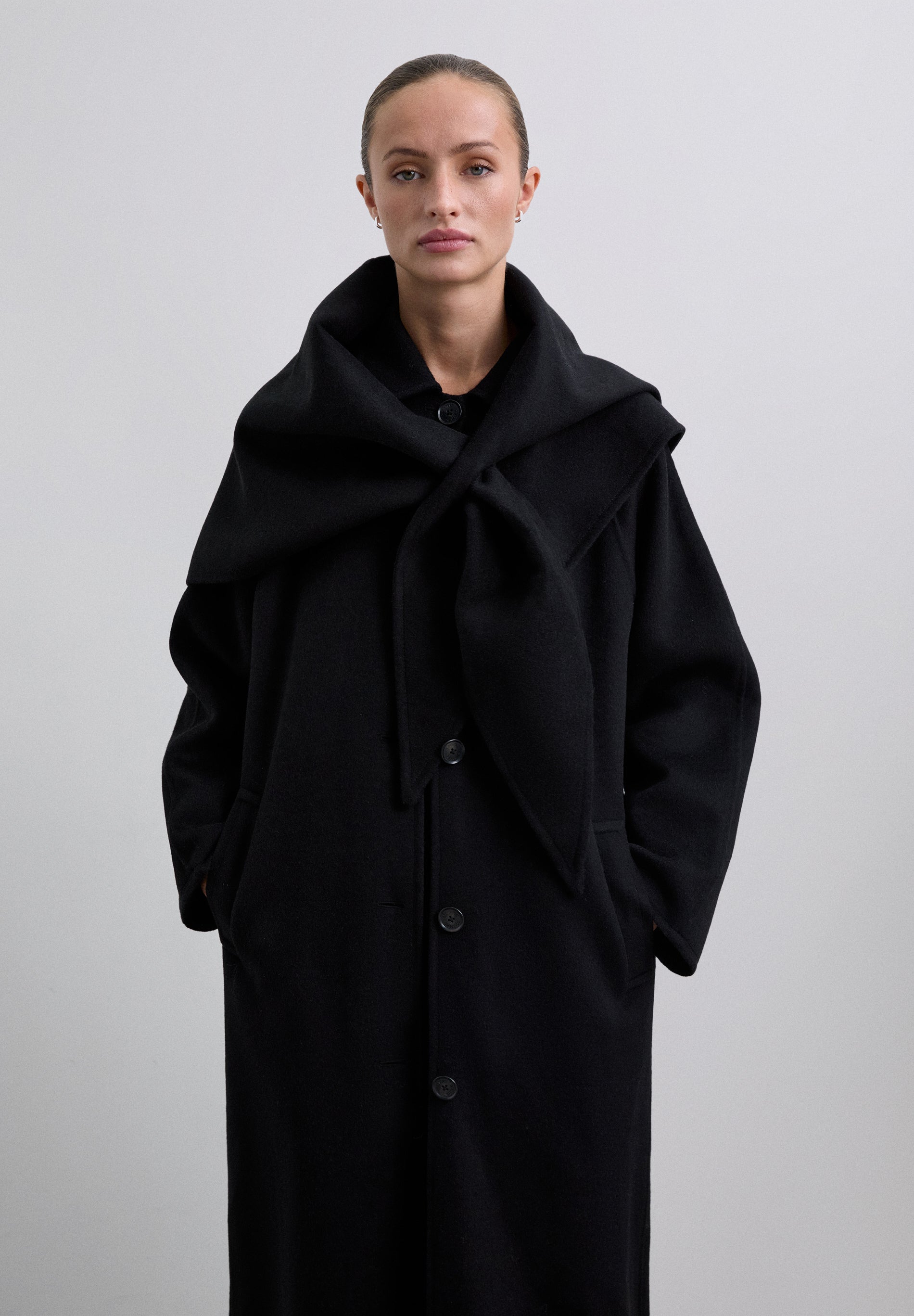 LONG COAT WITH DETACHABLE SCARF DETAIL
