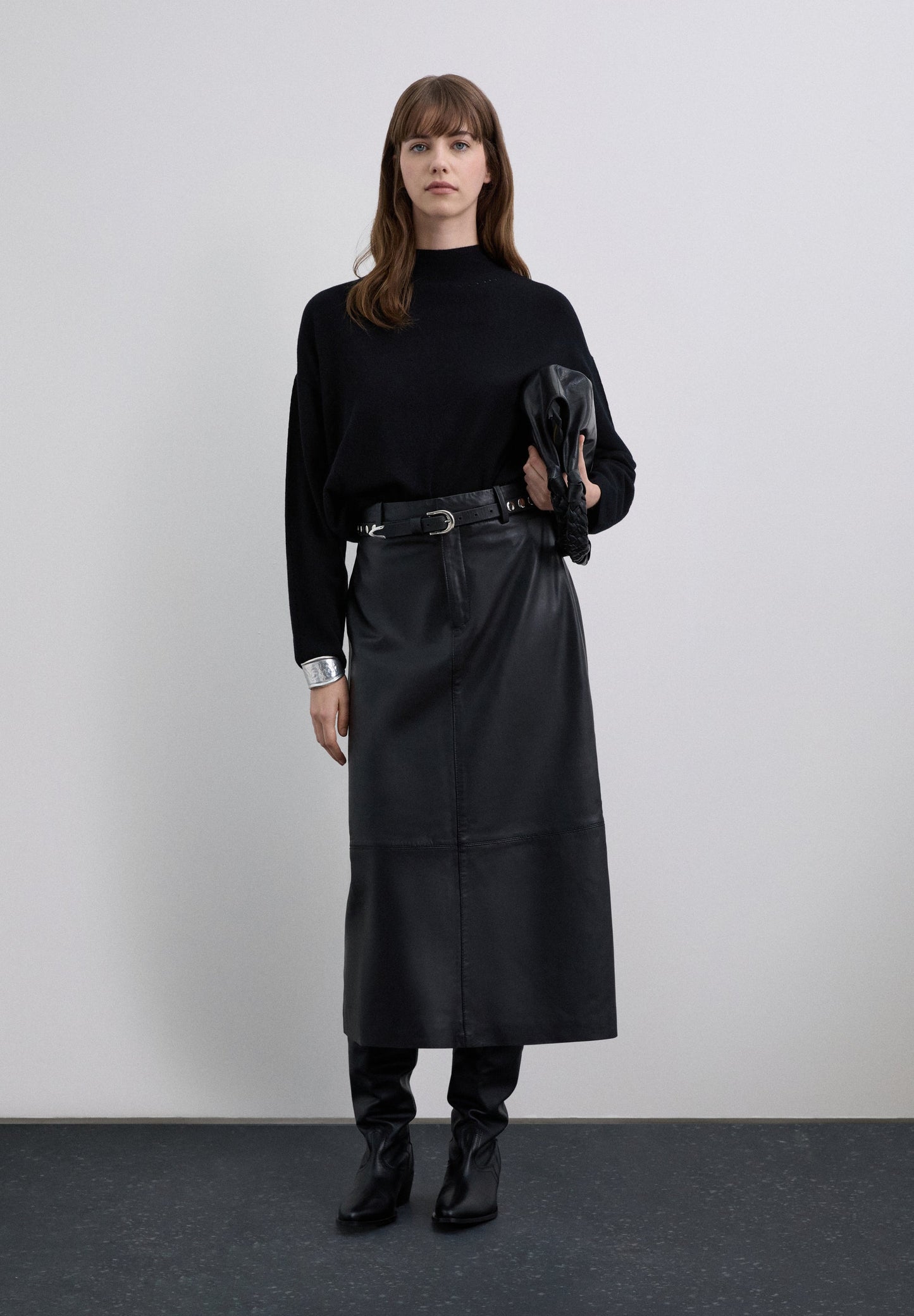 LEATHER MIDI SKIRT