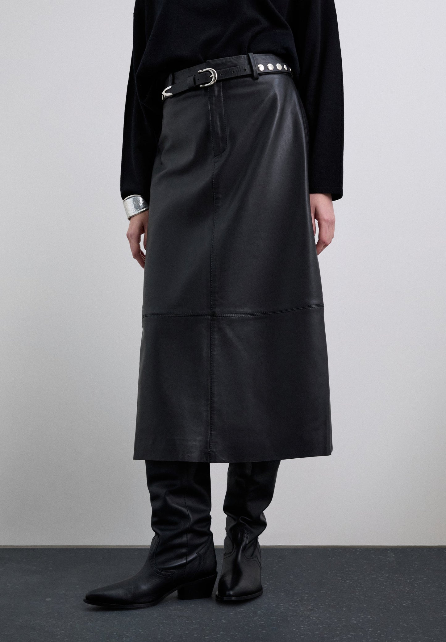 LEATHER MIDI SKIRT