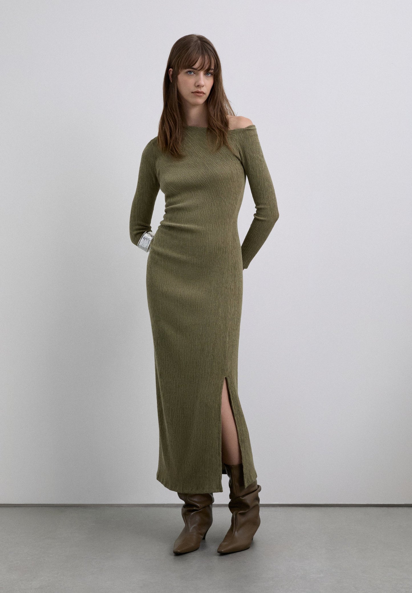 LONG ASYMMETRIC NECKLINE DRESS