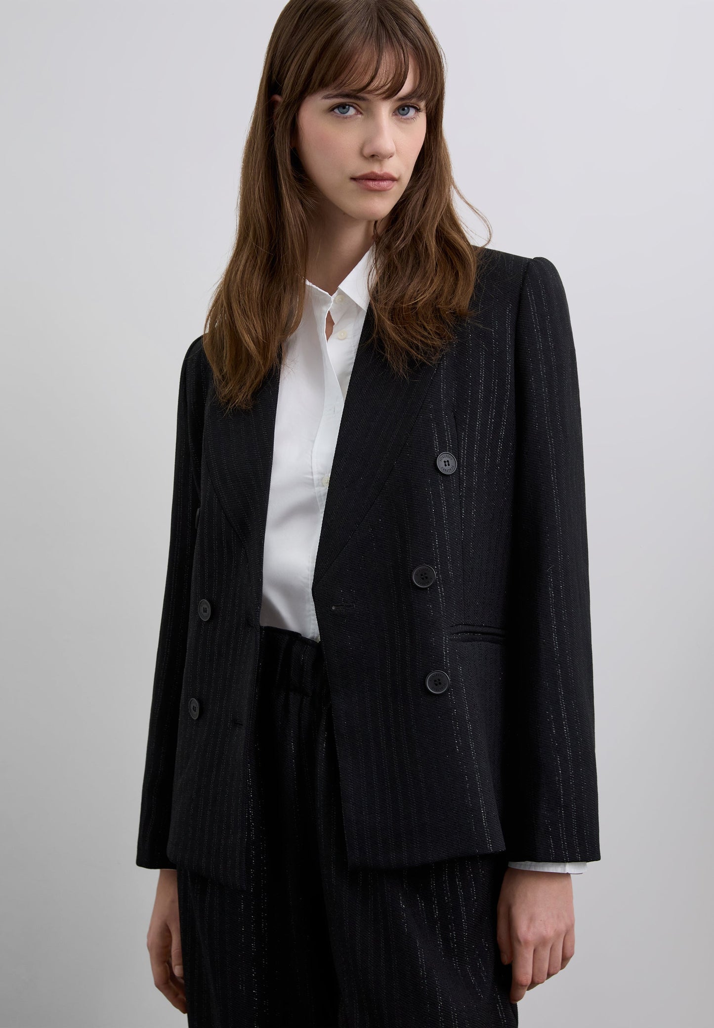 DOUBLE-BREASTED PINSTRIPE BLAZER