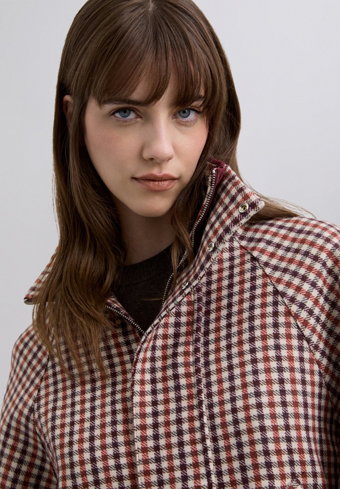 CHECKED BOMBER JACKET WITH CORDUROY COLLAR