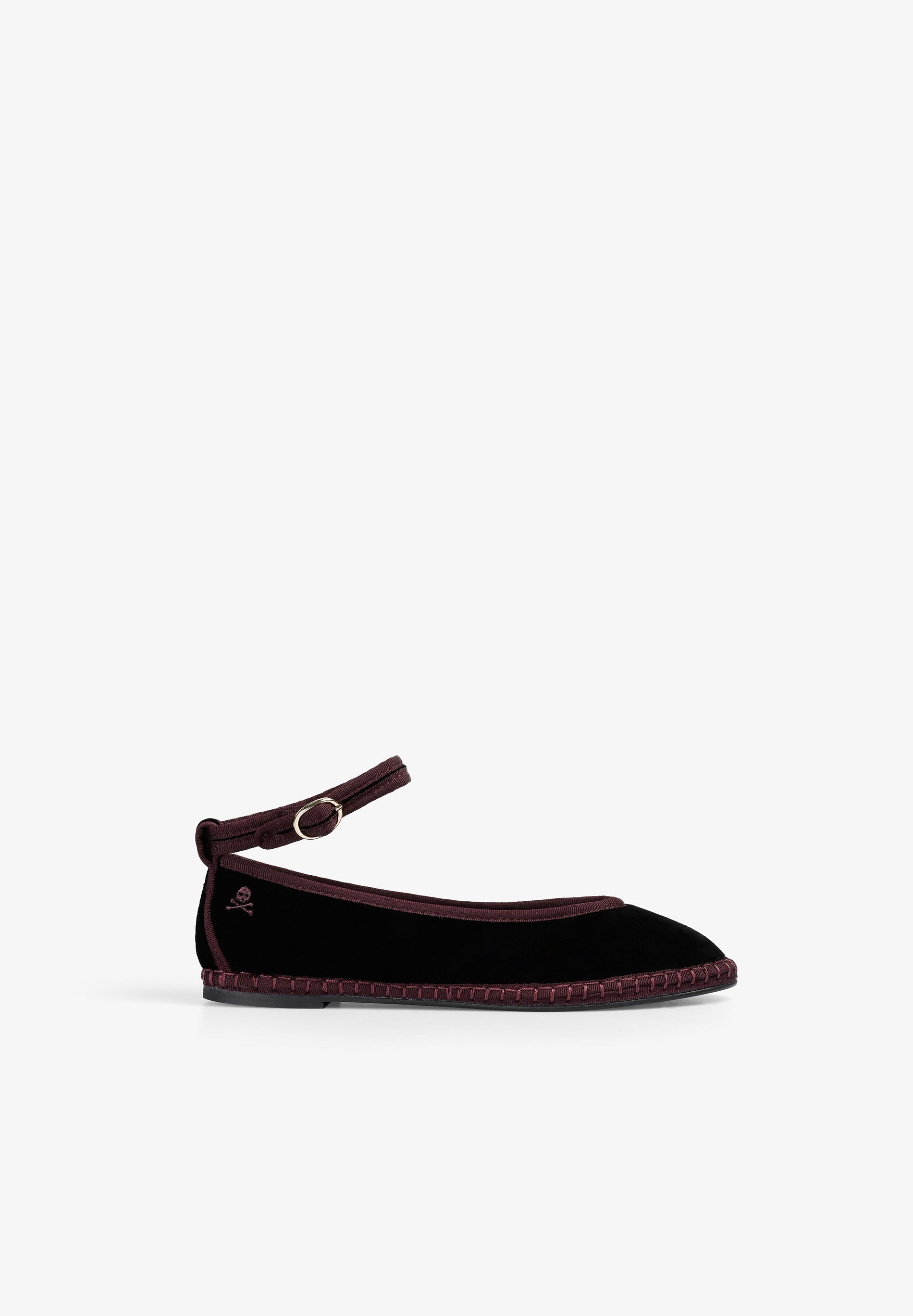 VELVET ANKLE STRAP BALLET FLATS