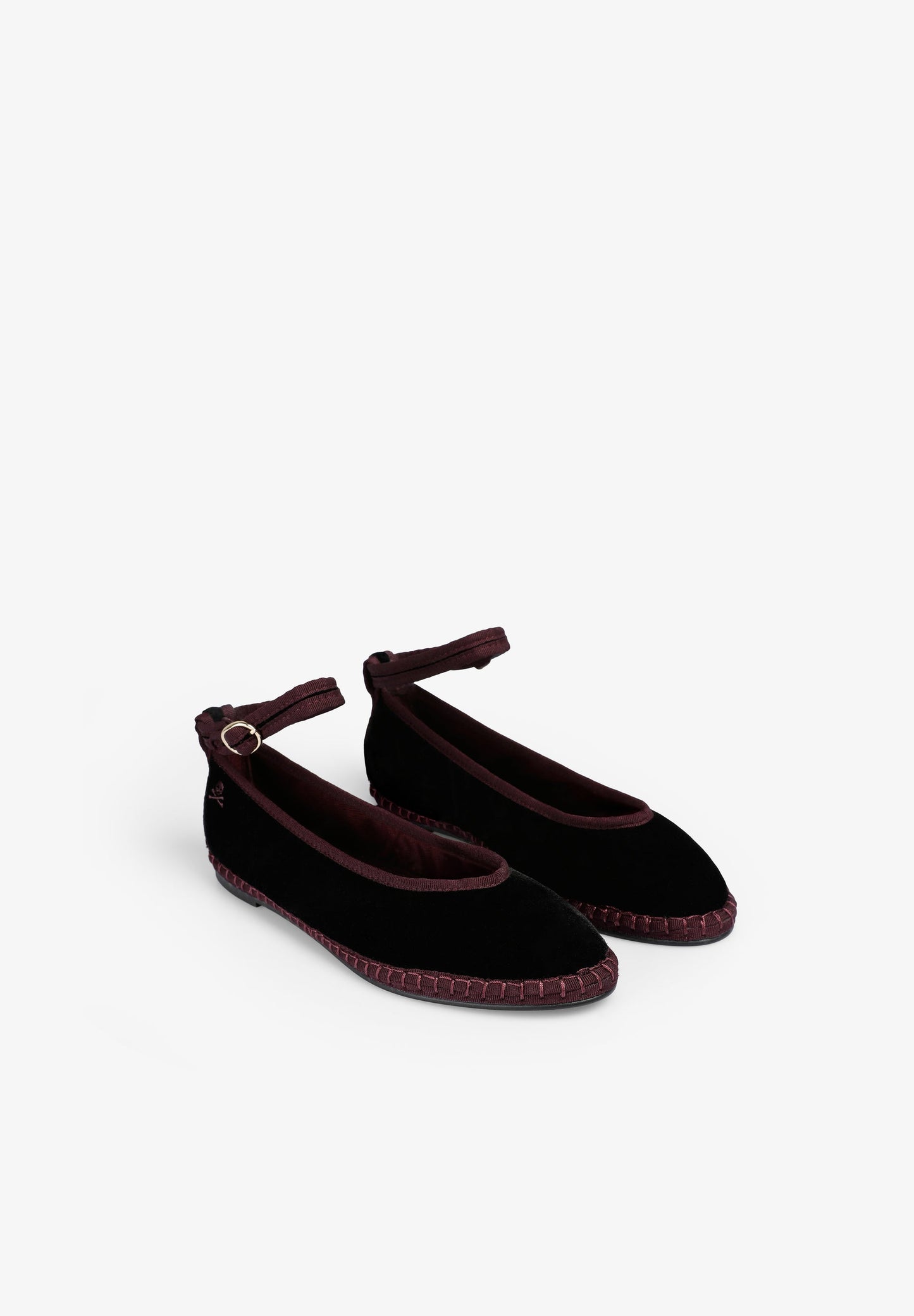 VELVET ANKLE STRAP BALLET FLATS