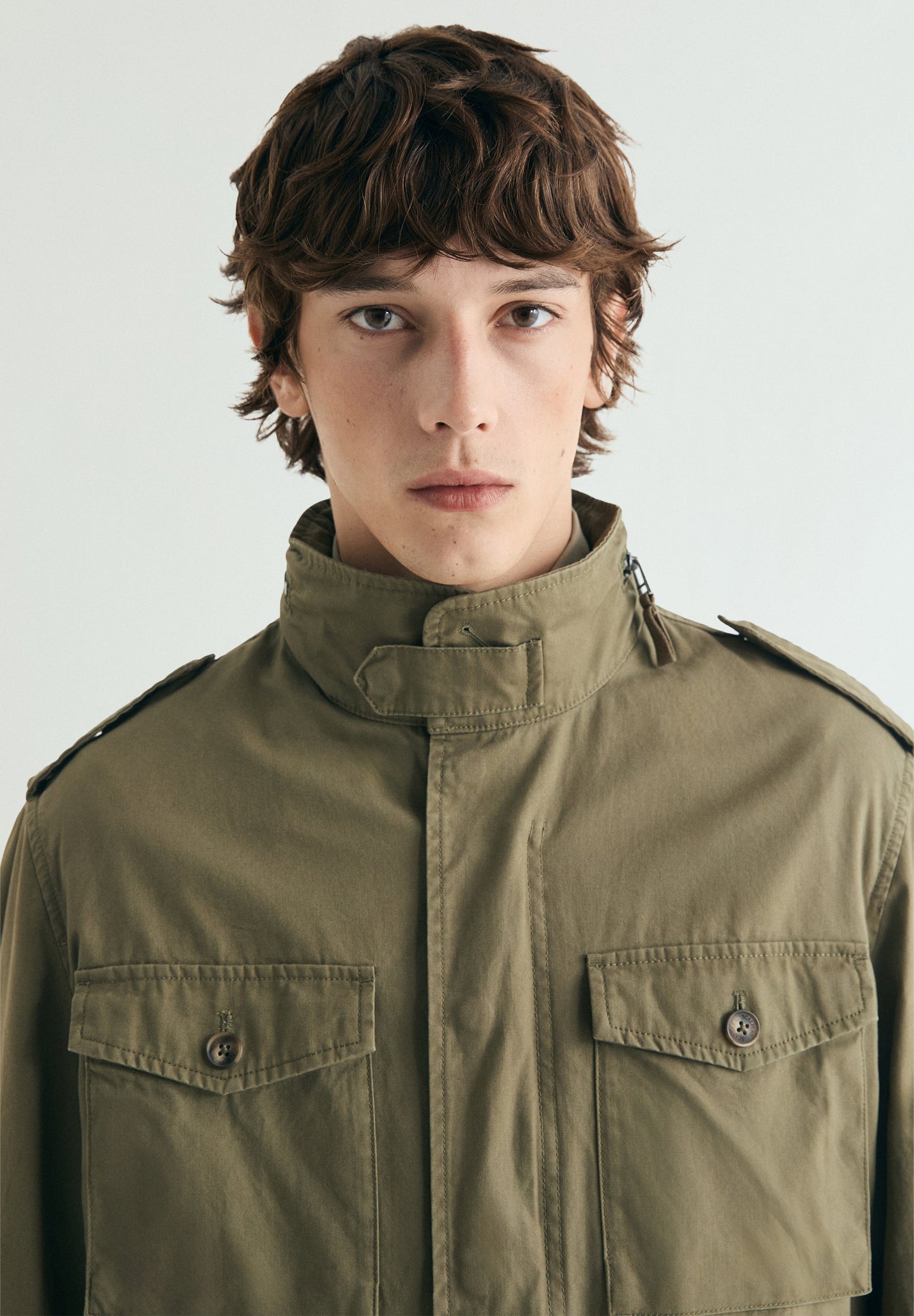MILITARY JACKET WITH CONCEALED HOOD