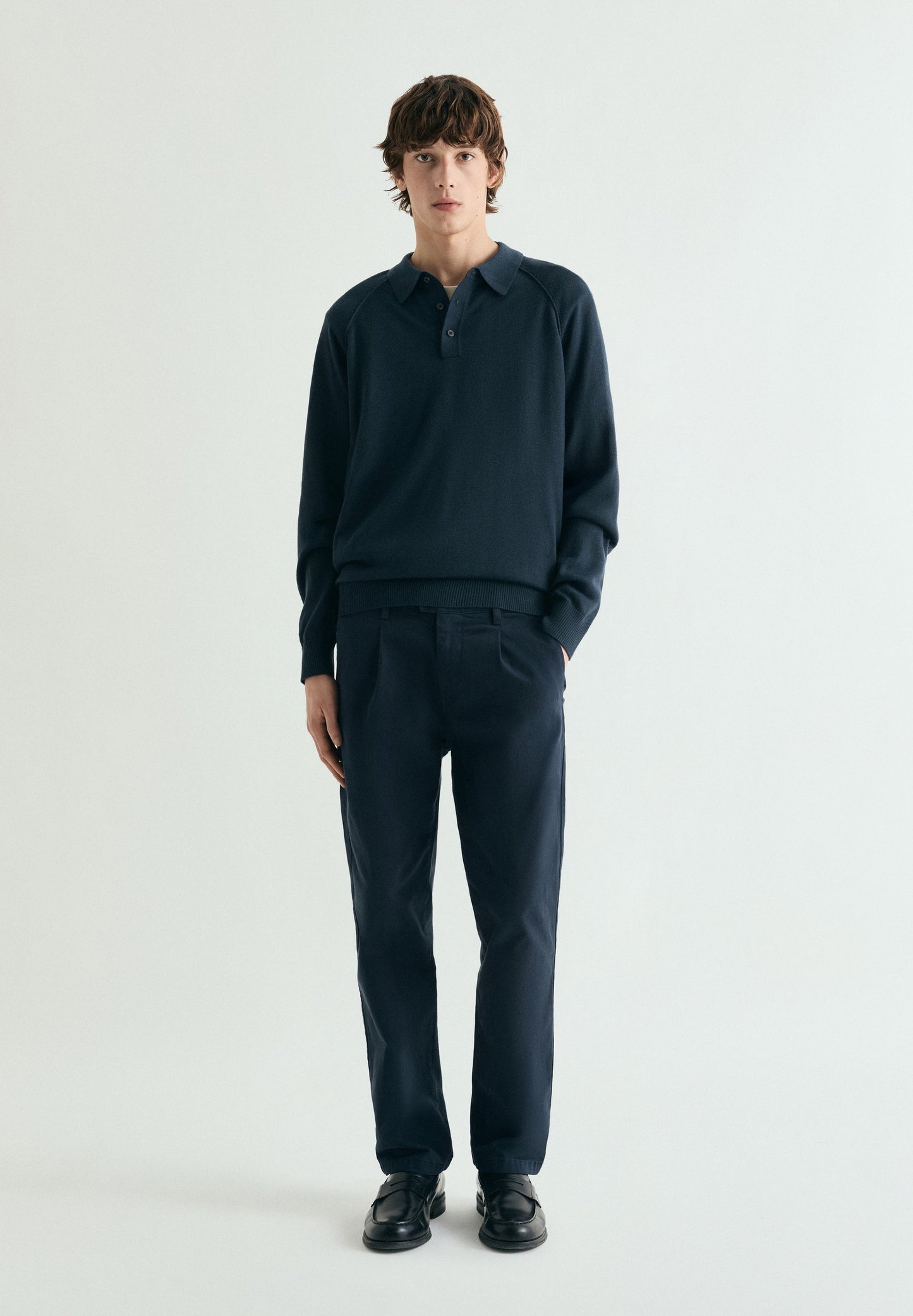 RAGLAN SLEEVE SWEATER WITH POLO SHIRT COLLAR