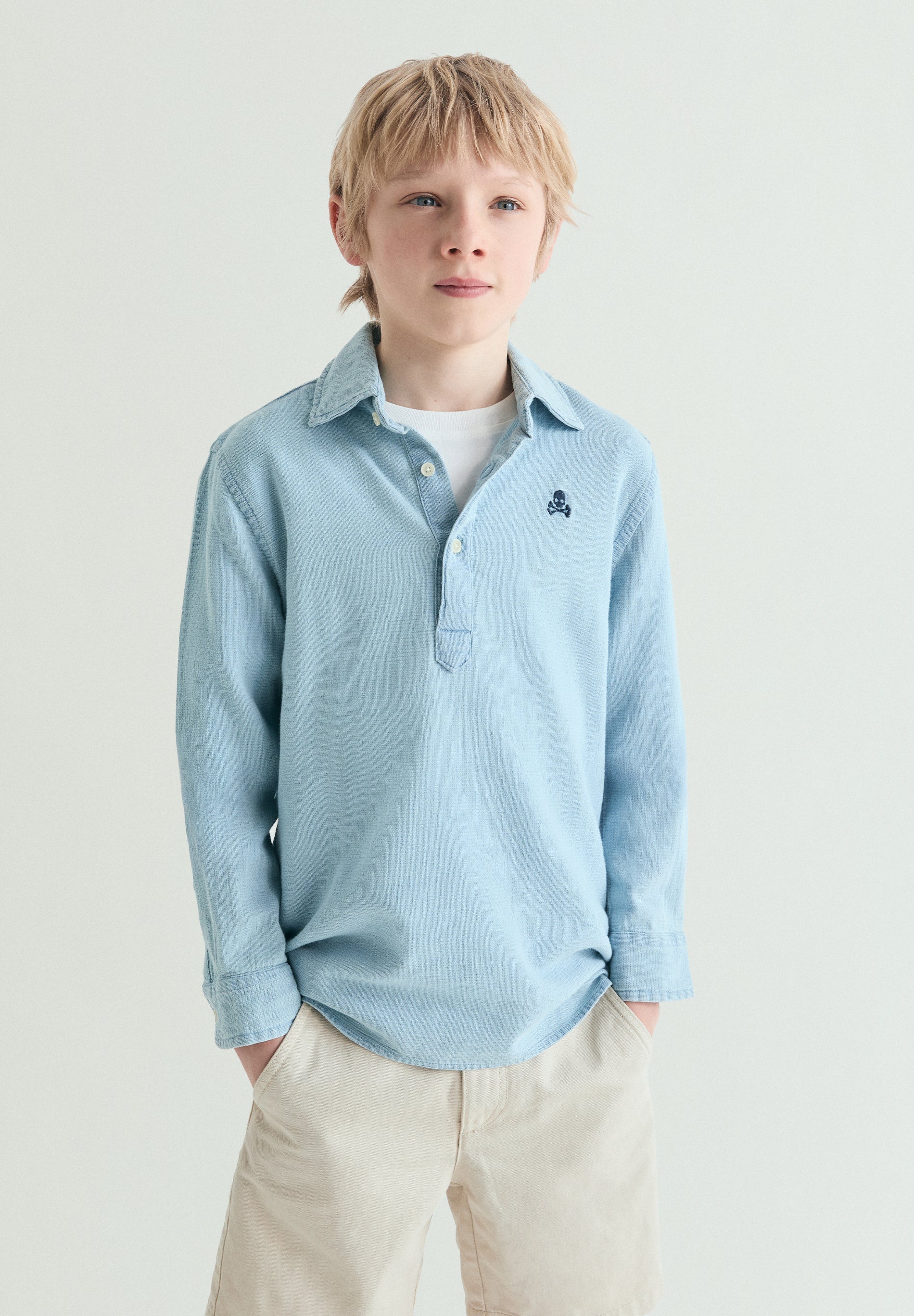 LONG SLEEVE DENIM POLO SHIRT