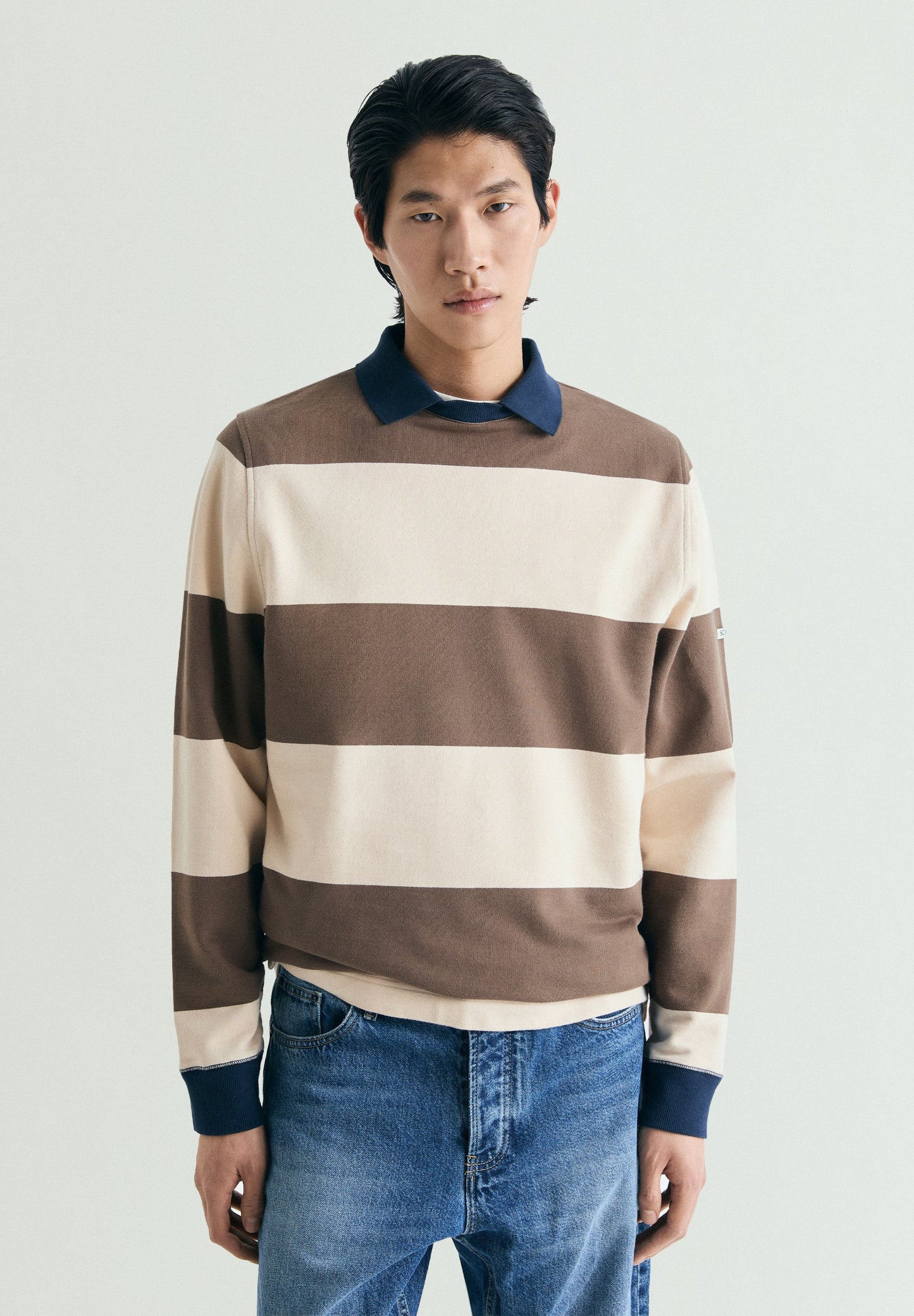 STRIPED SWEATSHIRT WITH CONTRAST COLLAR