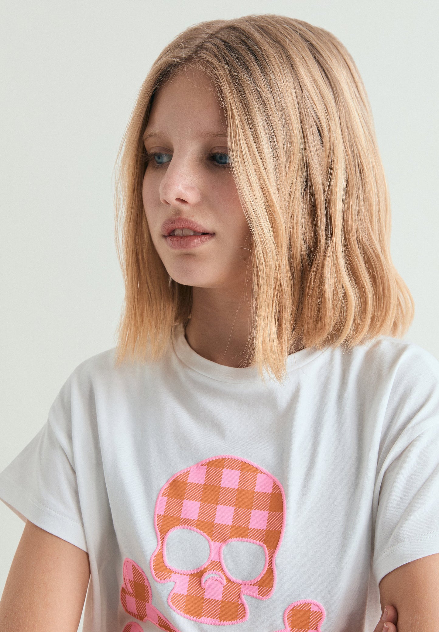 GINGHAM SKULL T-SHIRT