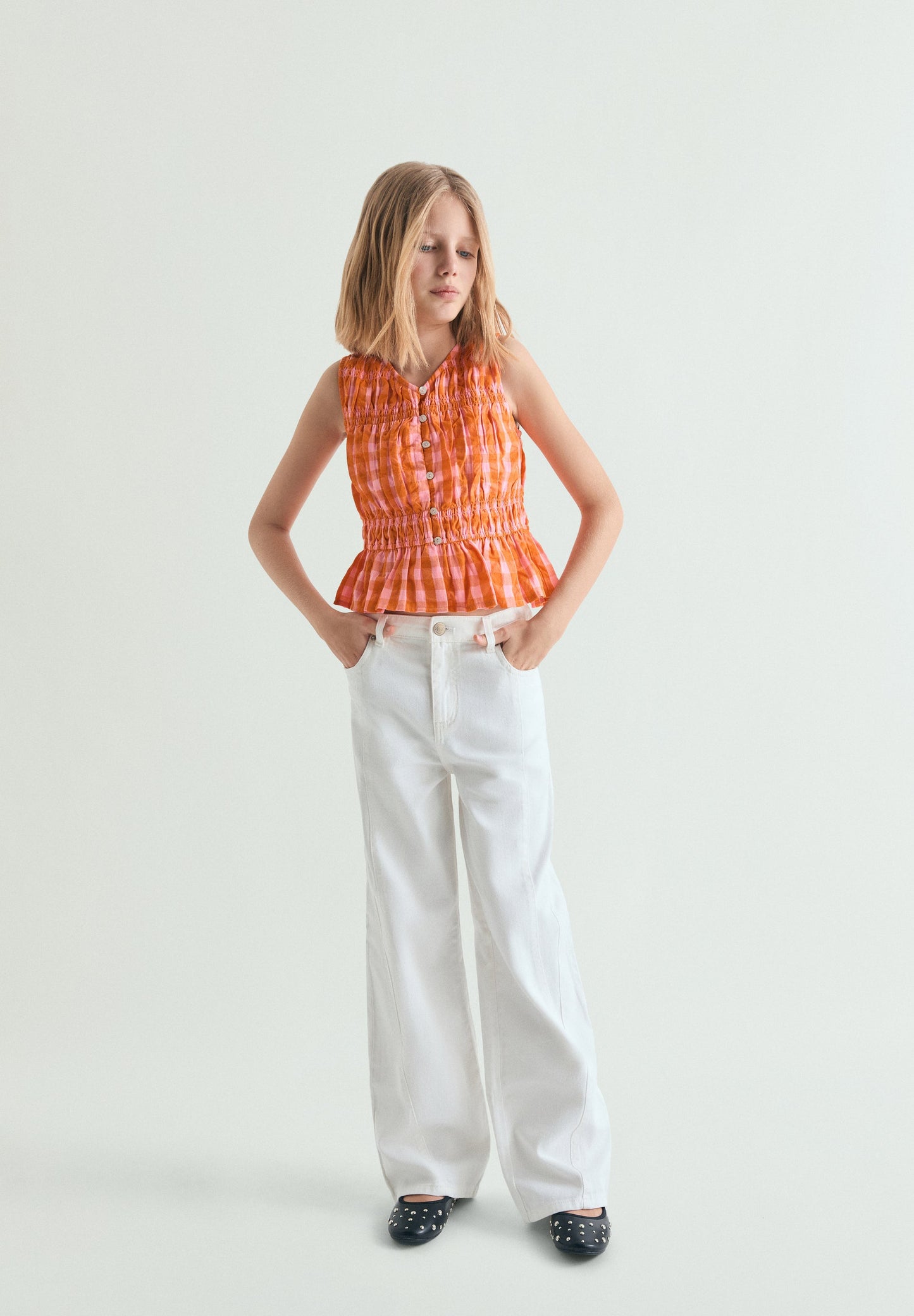 GATHERED GINGHAM TOP