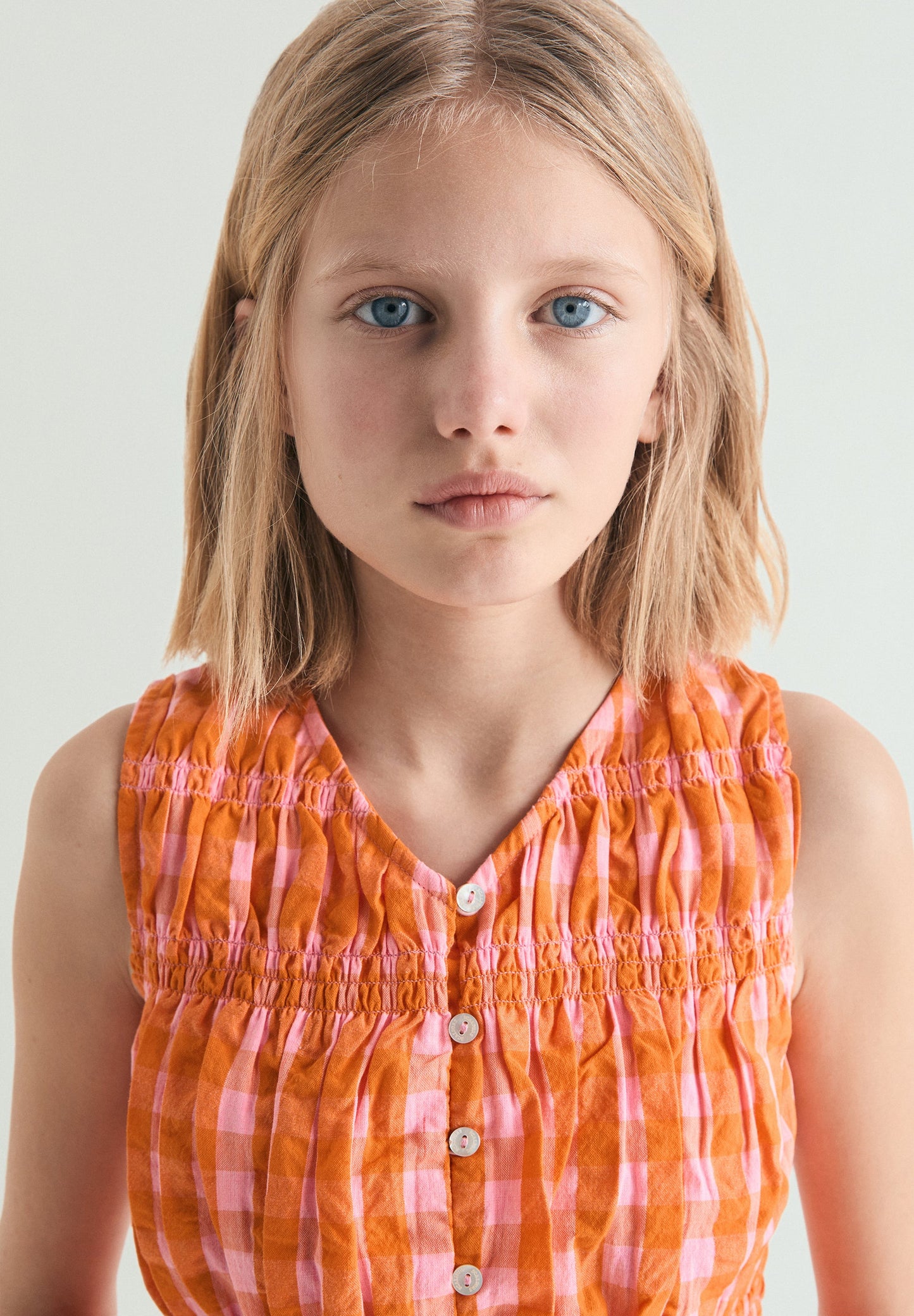 GATHERED GINGHAM TOP