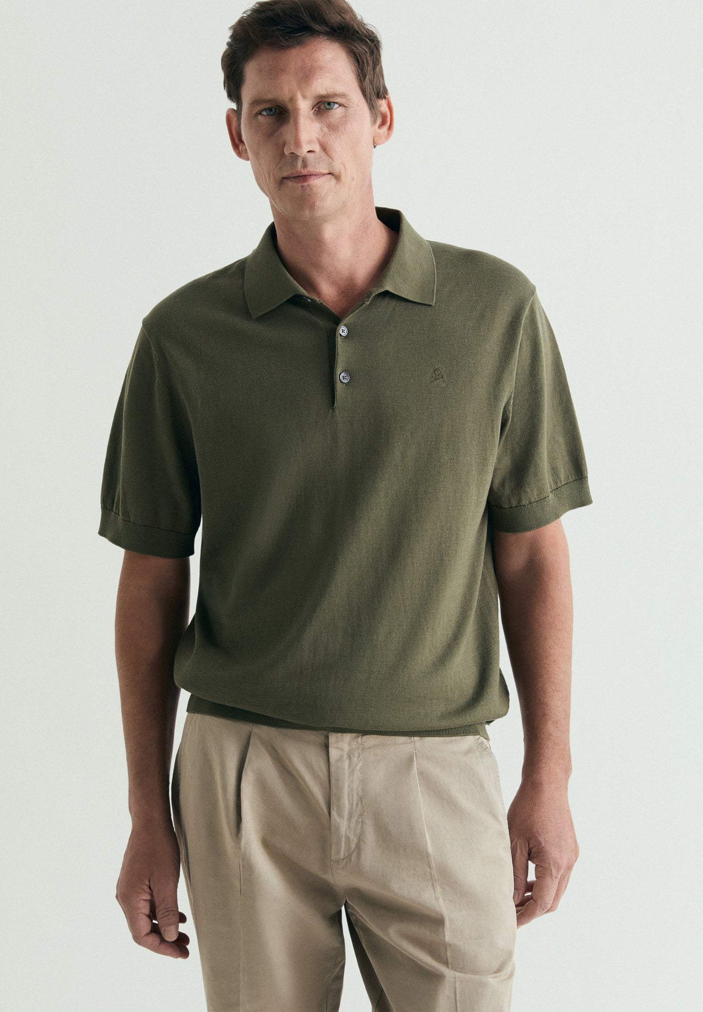 FINE-KNIT SKULL POLO SHIRT