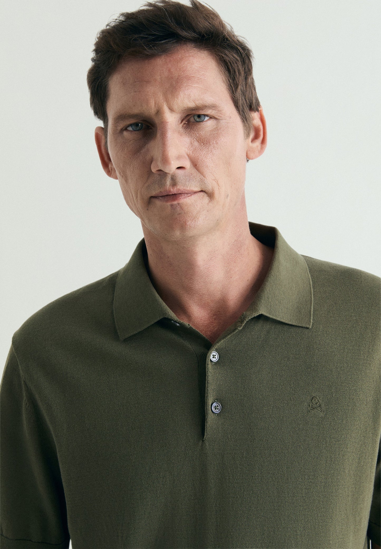 FINE-KNIT SKULL POLO SHIRT