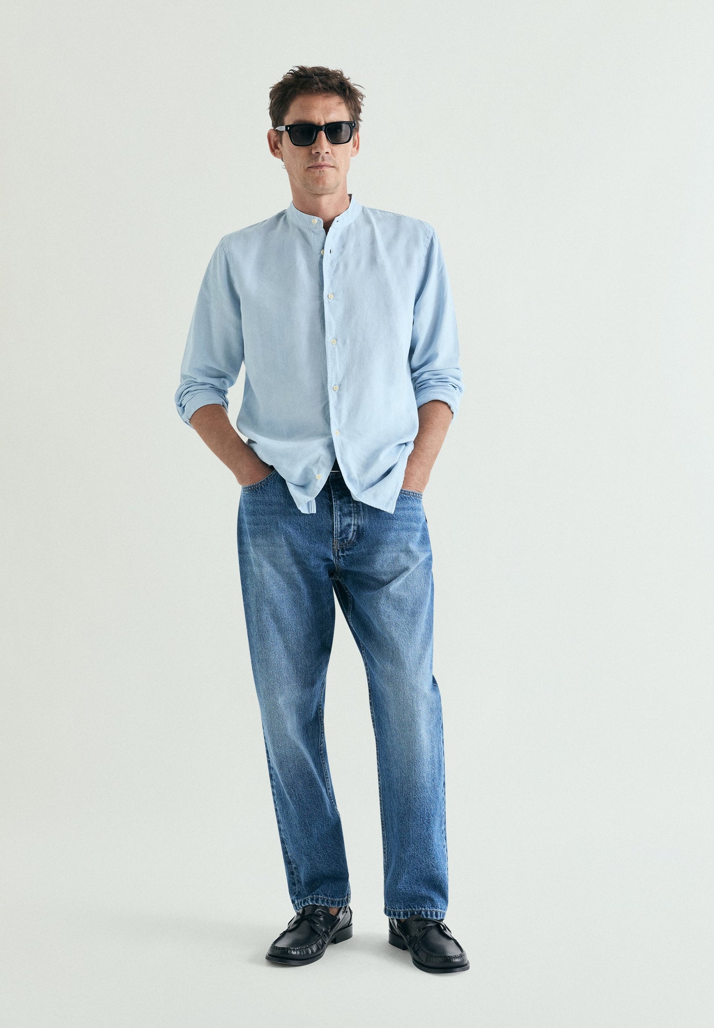 LINEN SHIRT WITH STAND-UP COLLAR