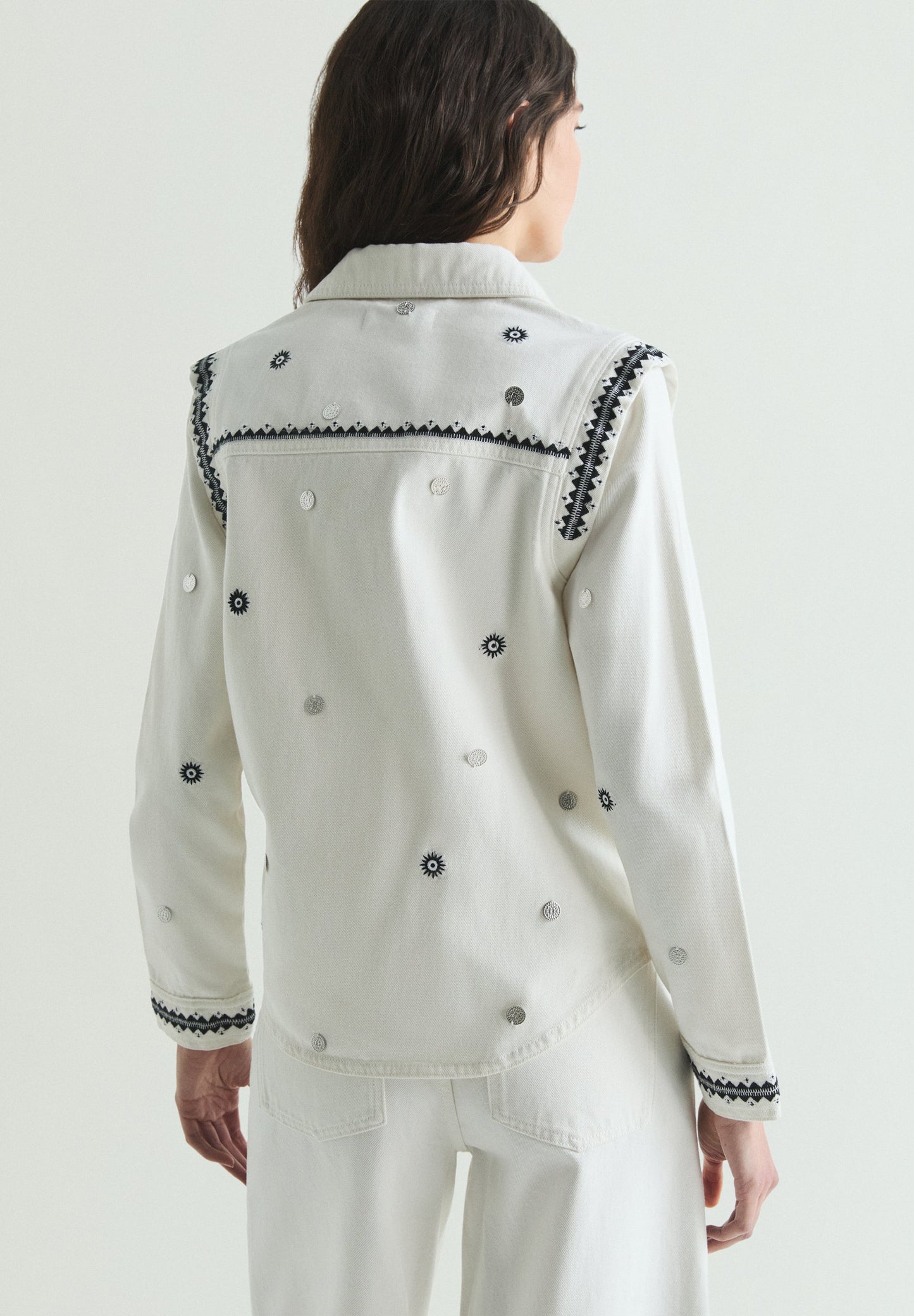 ETHNIC PRINT DENIM SHIRT