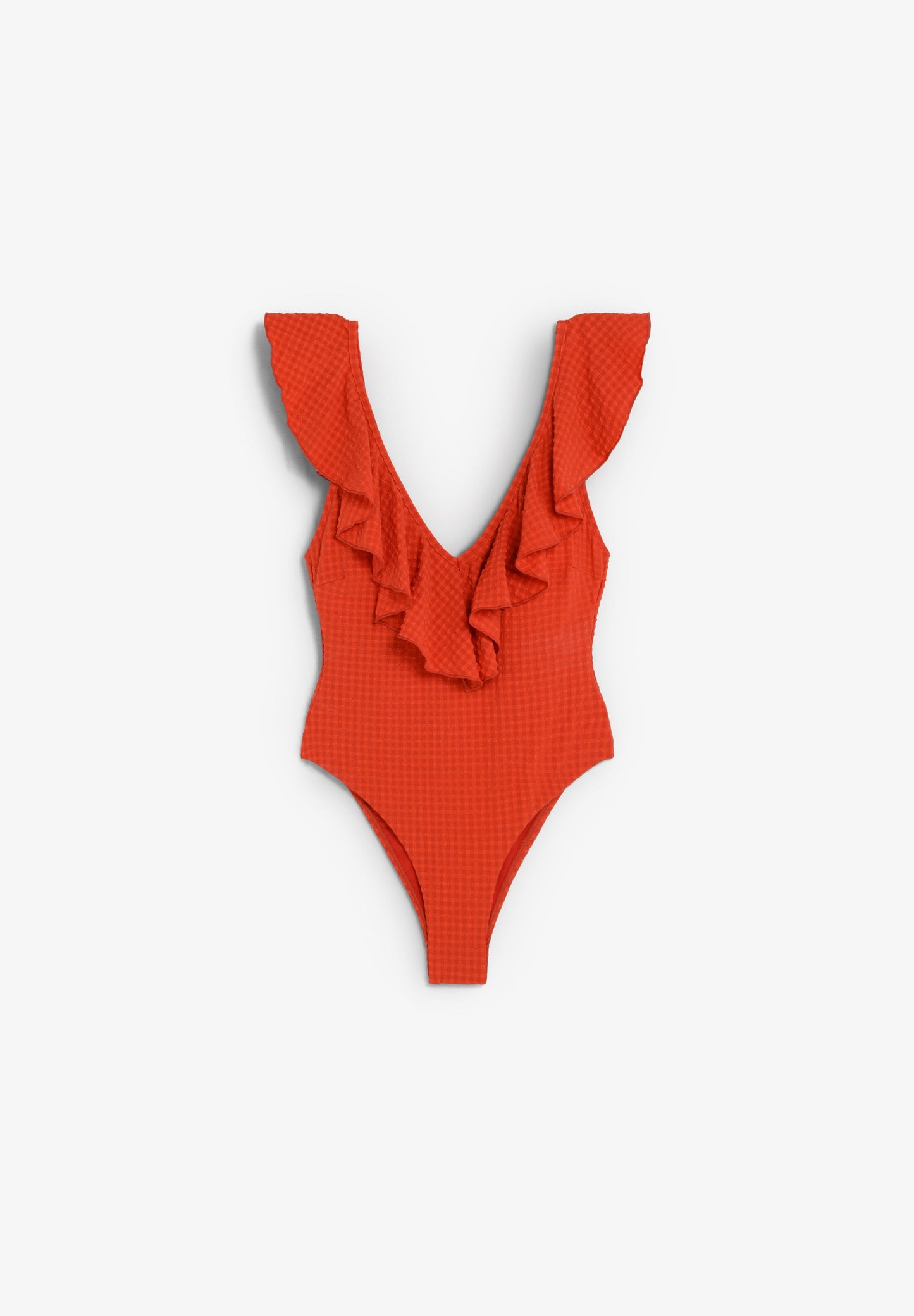 CHECK SWIMSUIT WITH RUFFLE