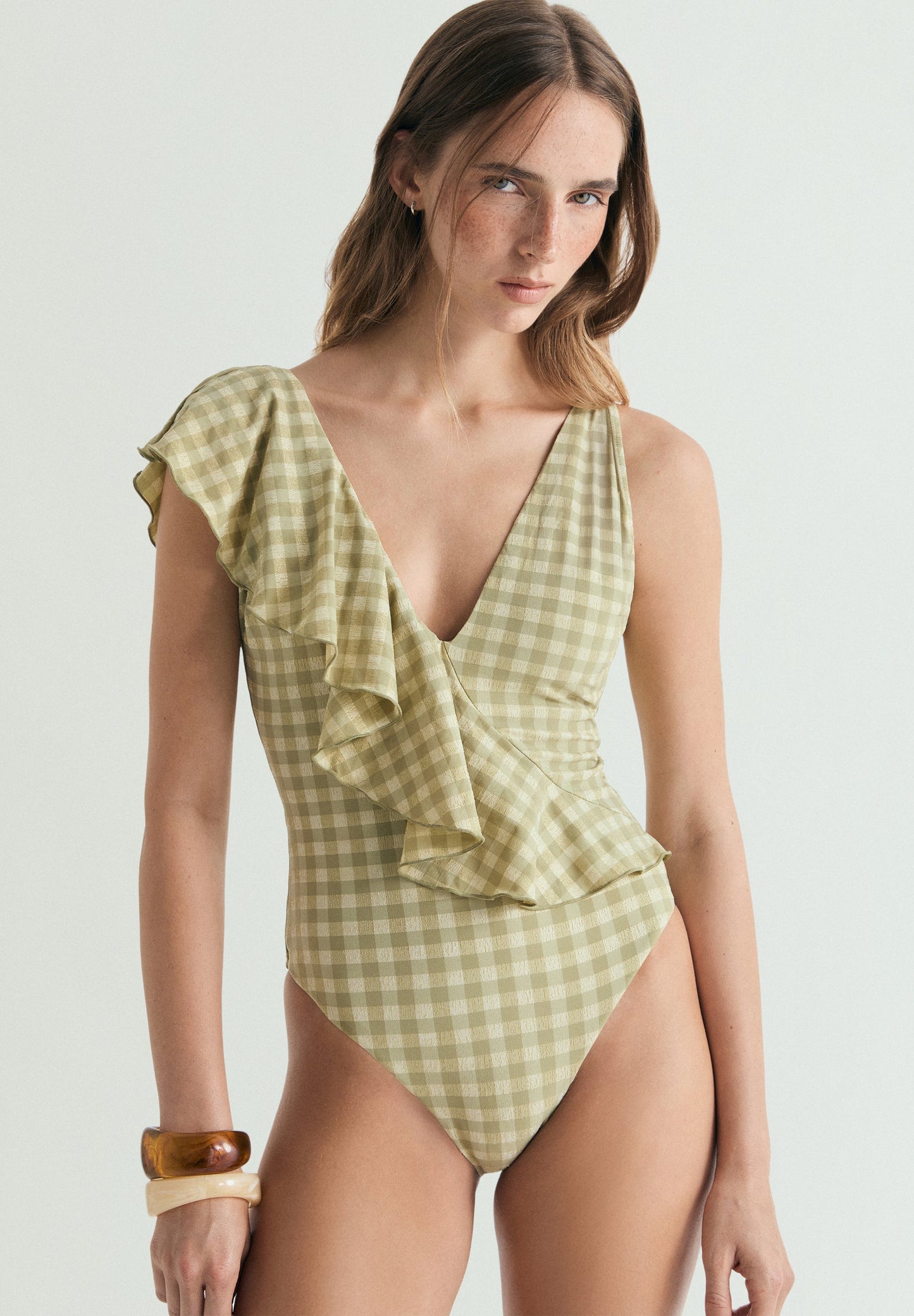 GINGHAM SWIMSUIT WITH RUFFLE