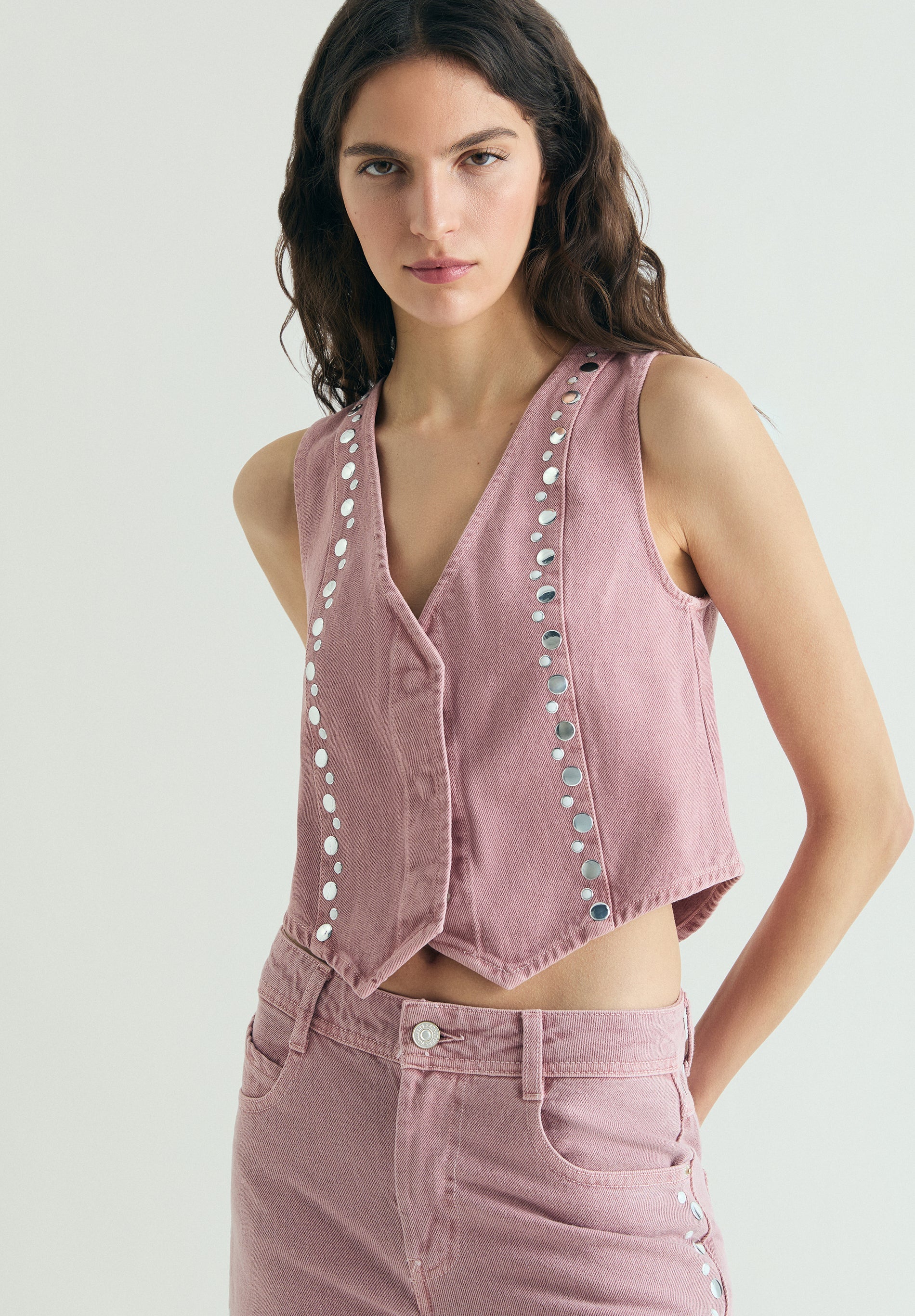 STUDDED DENIM WAISTCOAT