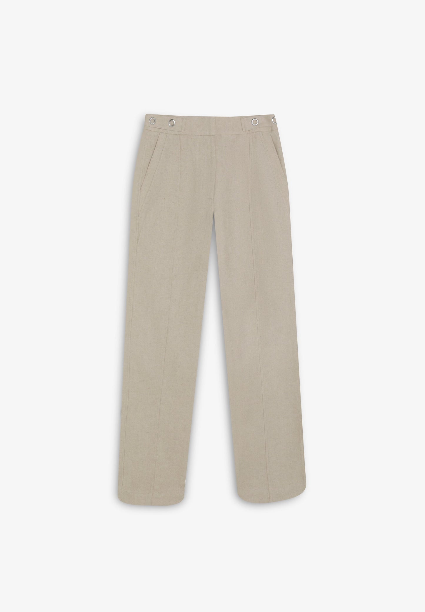LINEN TROUSERS WITH METAL DETAILS