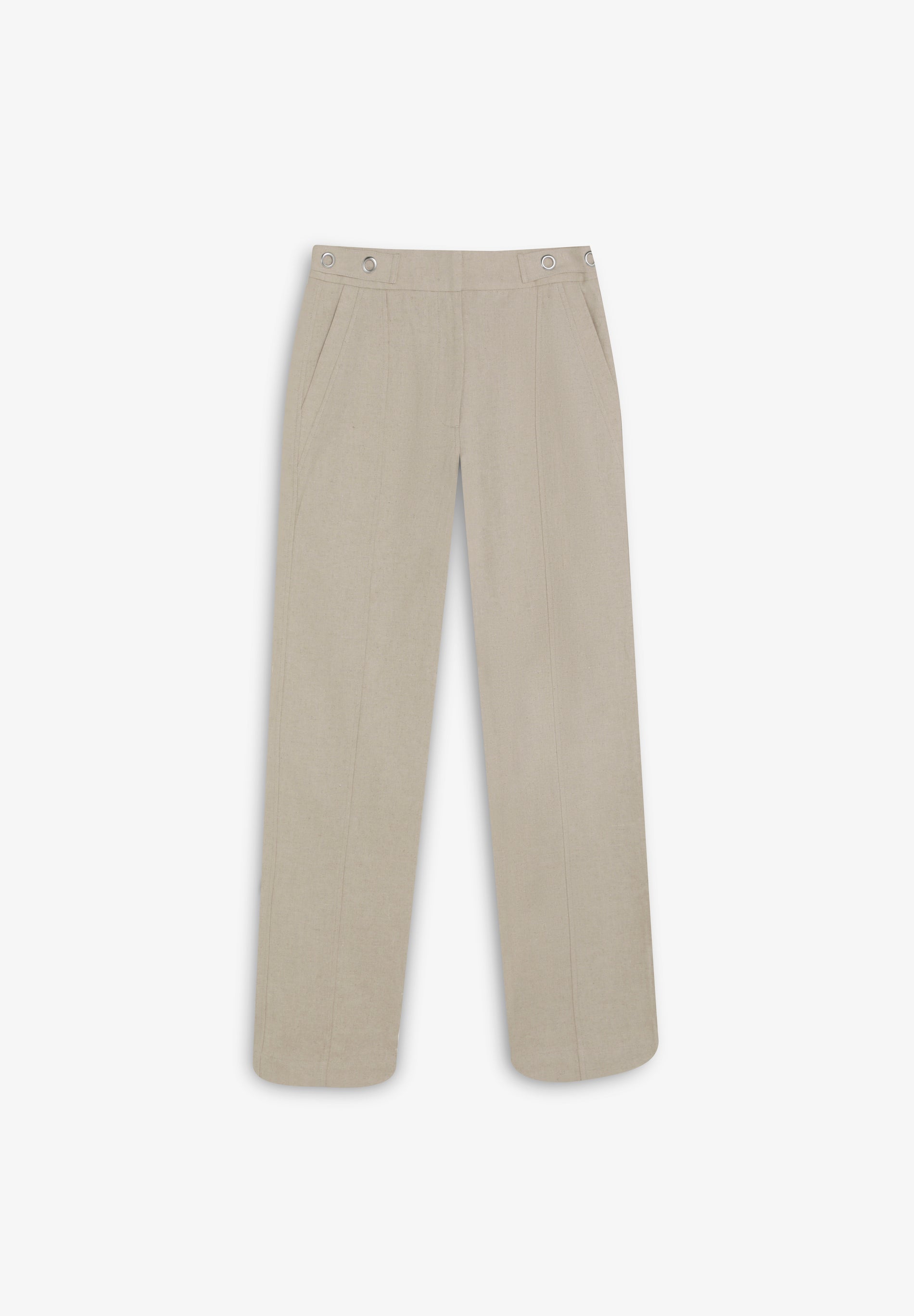 LINEN TROUSERS WITH METAL DETAILS