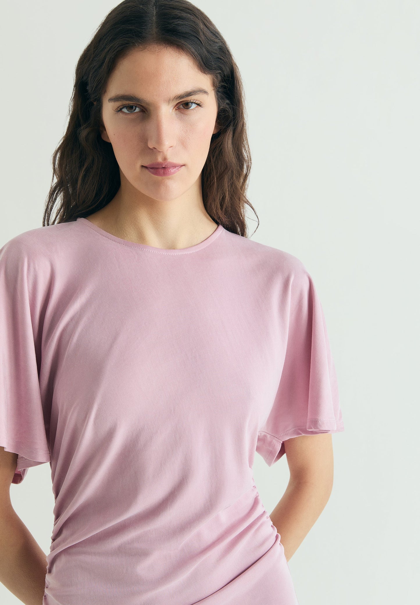 GATHERED CUPRO DRESS