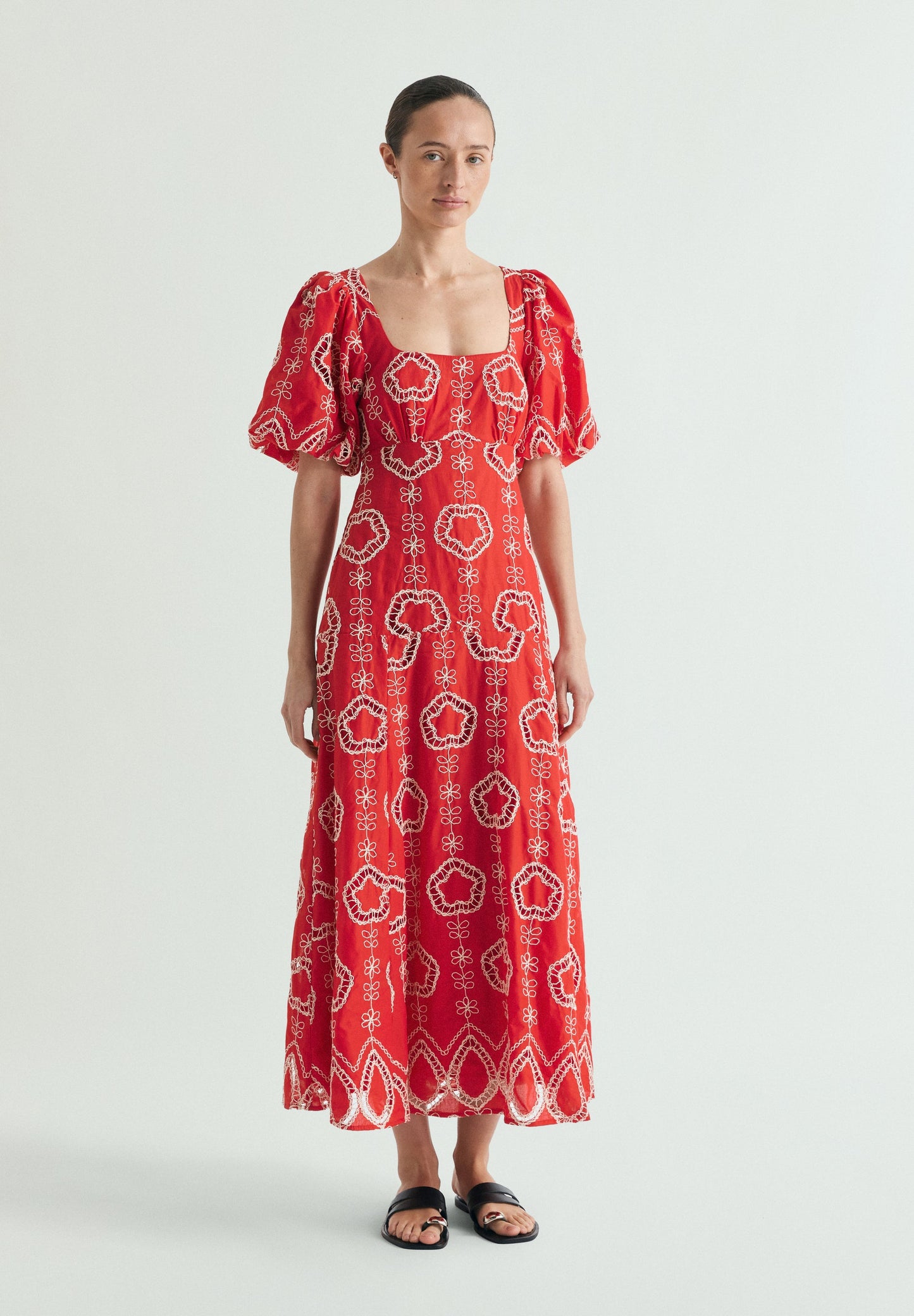 PUFF SLEEVE MIDI DRESS