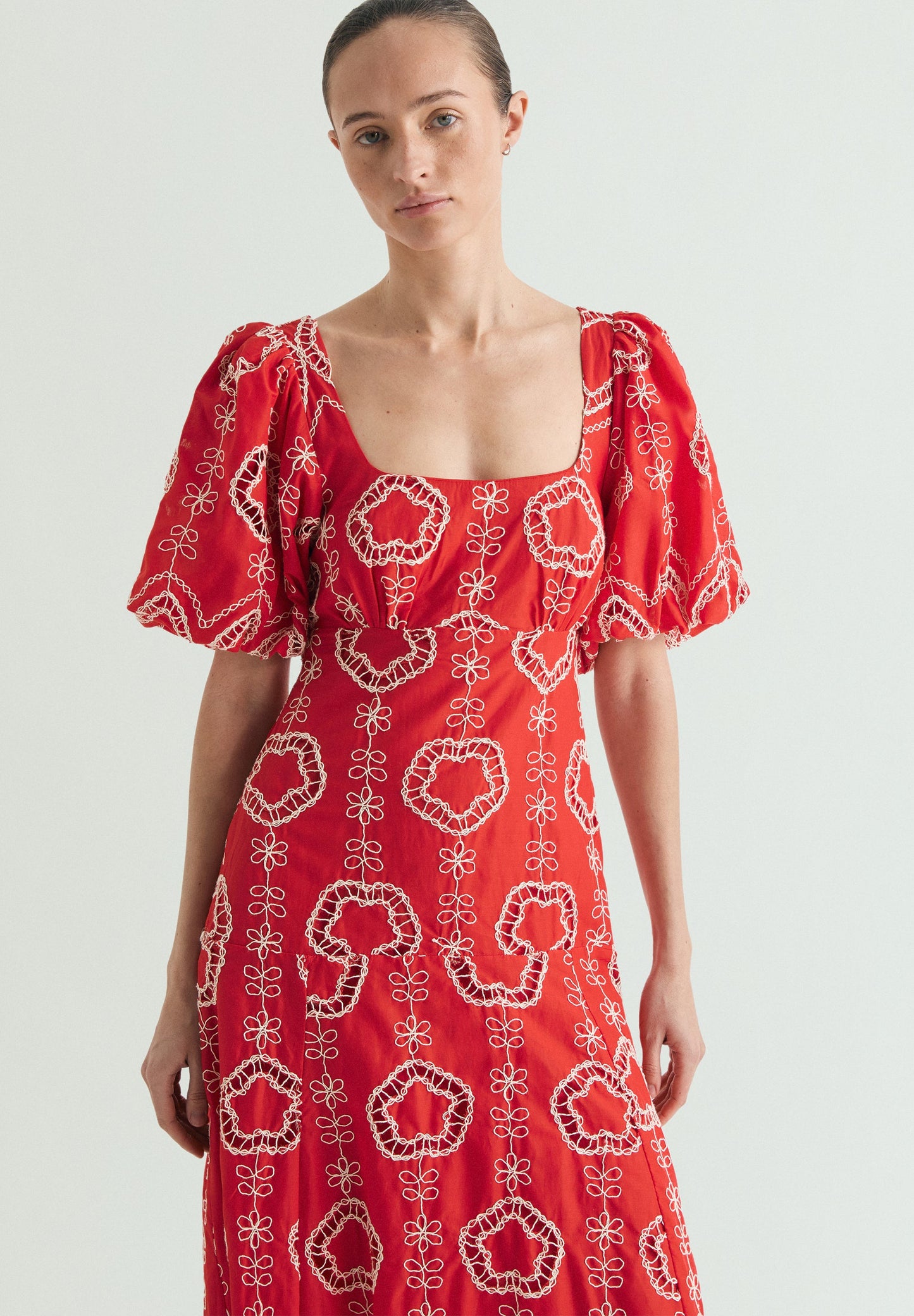 PUFF SLEEVE MIDI DRESS