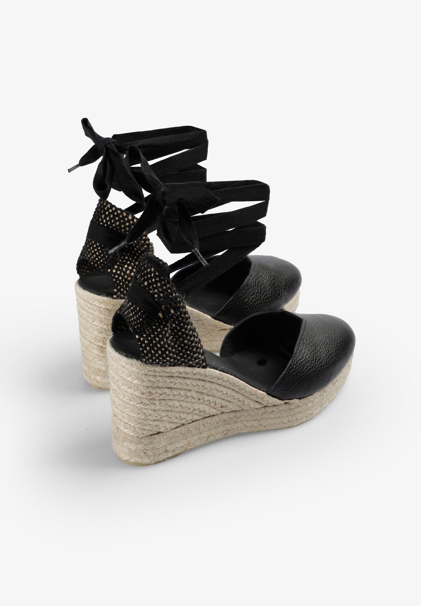 LEATHER SANDALS WITH ESPARTO GRASS WEDGE