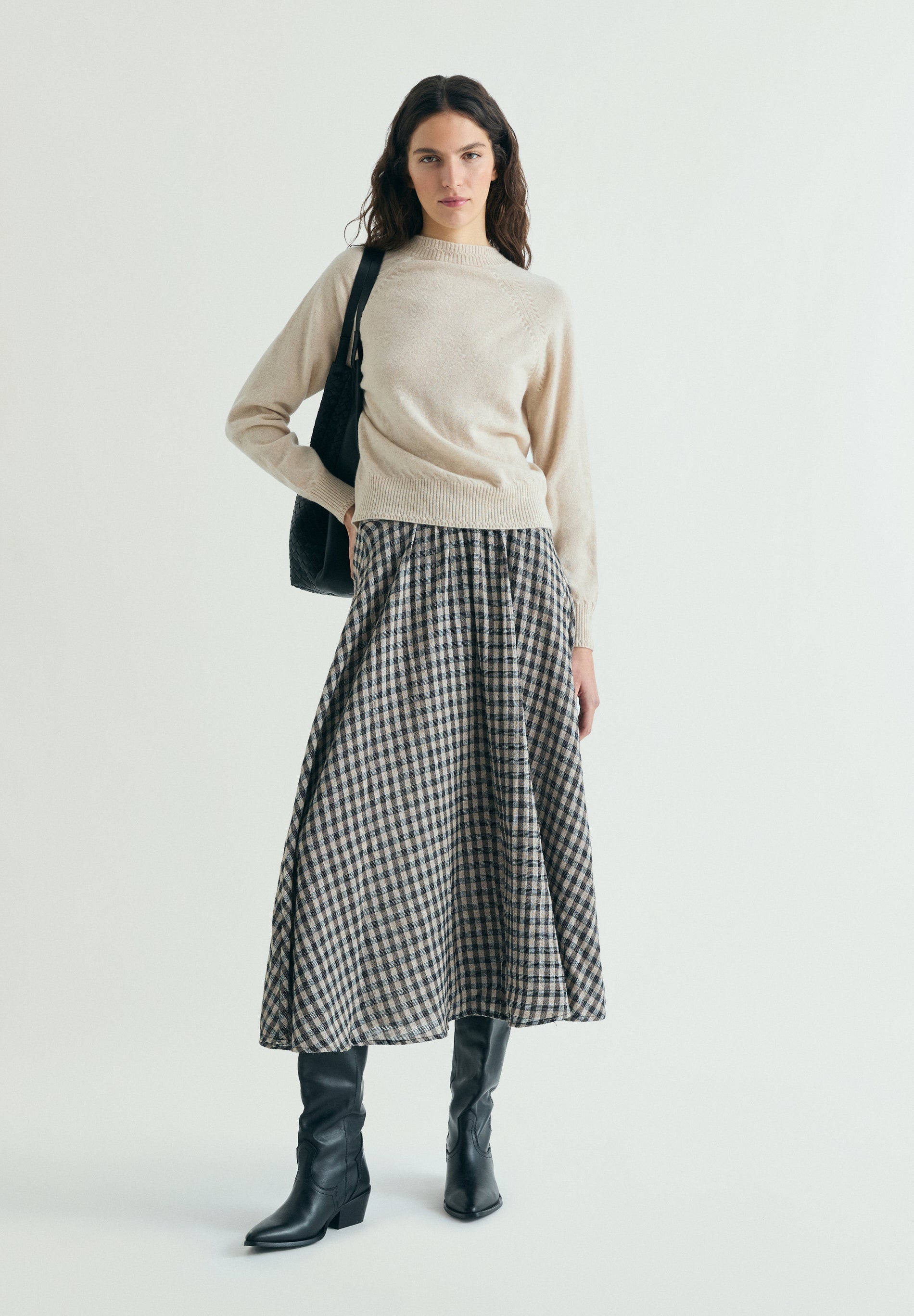 CHECK MIDI SKIRT