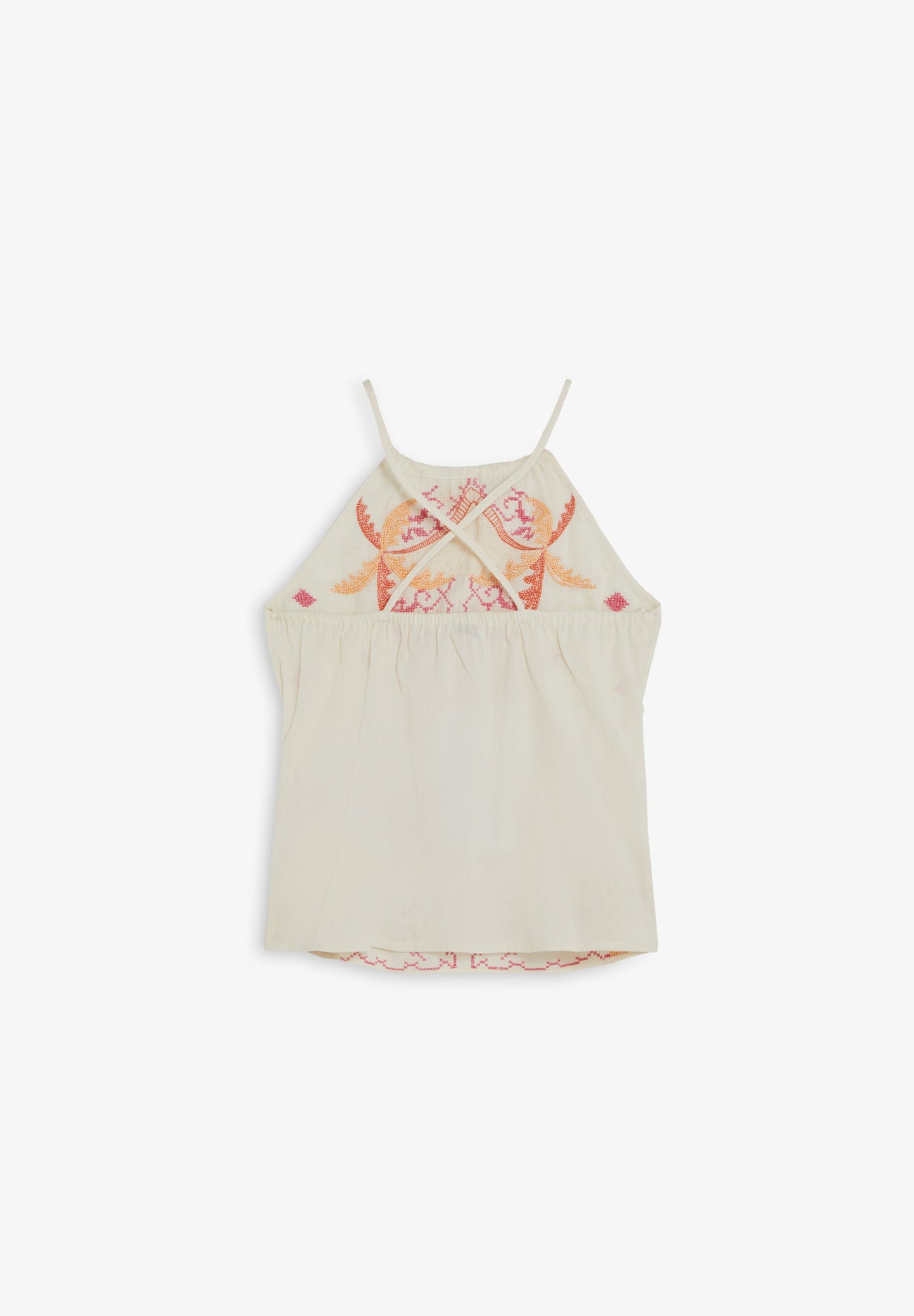 RUFFLED HALTER TOP WITH EMBROIDERY